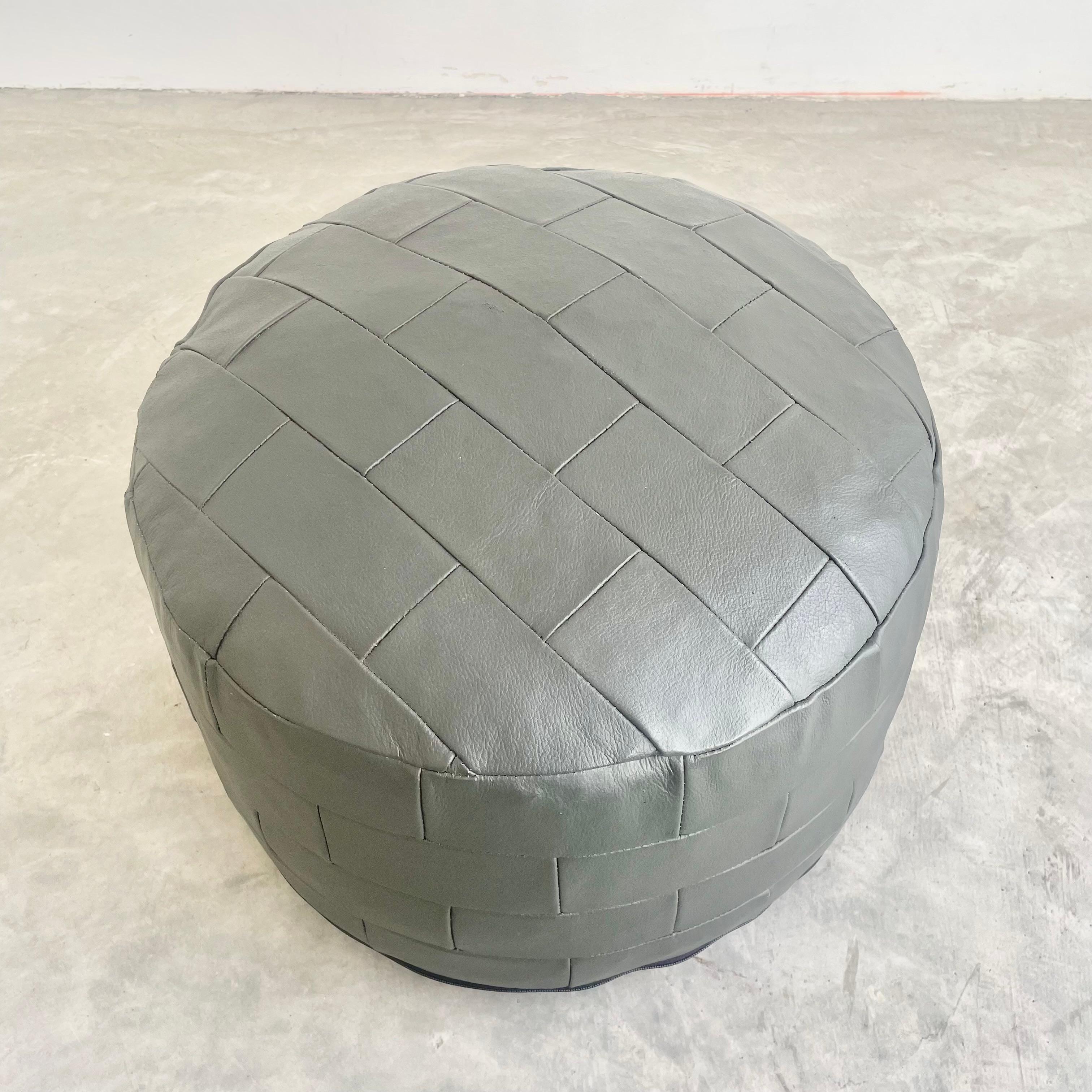 De Sede Patchwork Grey Leather Pouf, 1960s Switzerland In Good Condition In Los Angeles, CA