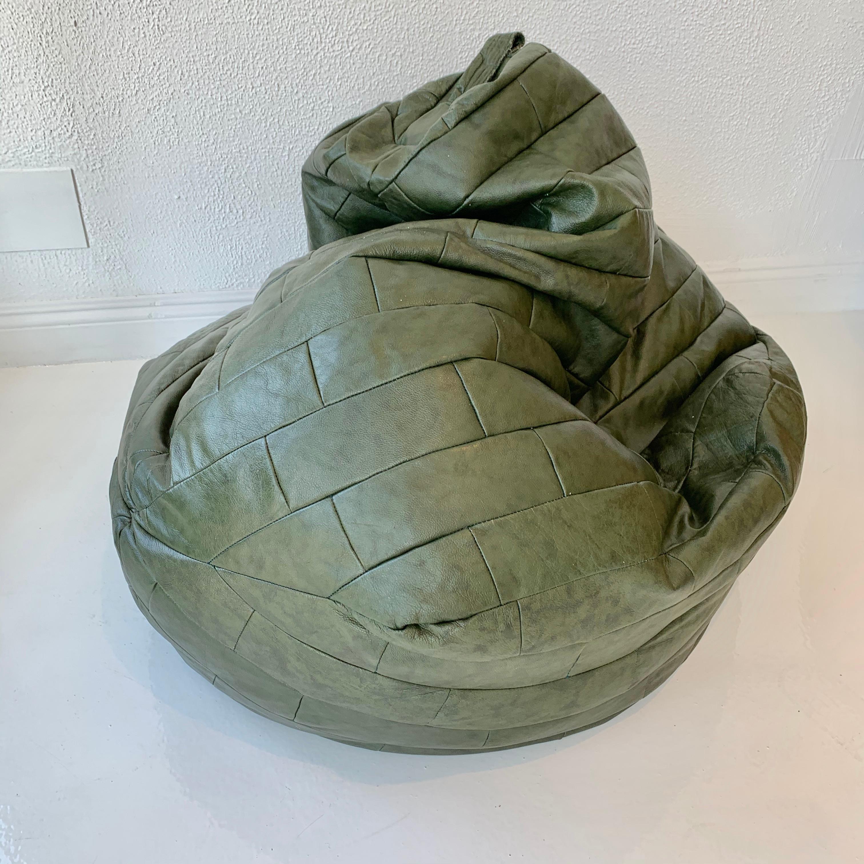 De Sede Patchwork Leather Bean Bag in Army Green In Good Condition In Los Angeles, CA
