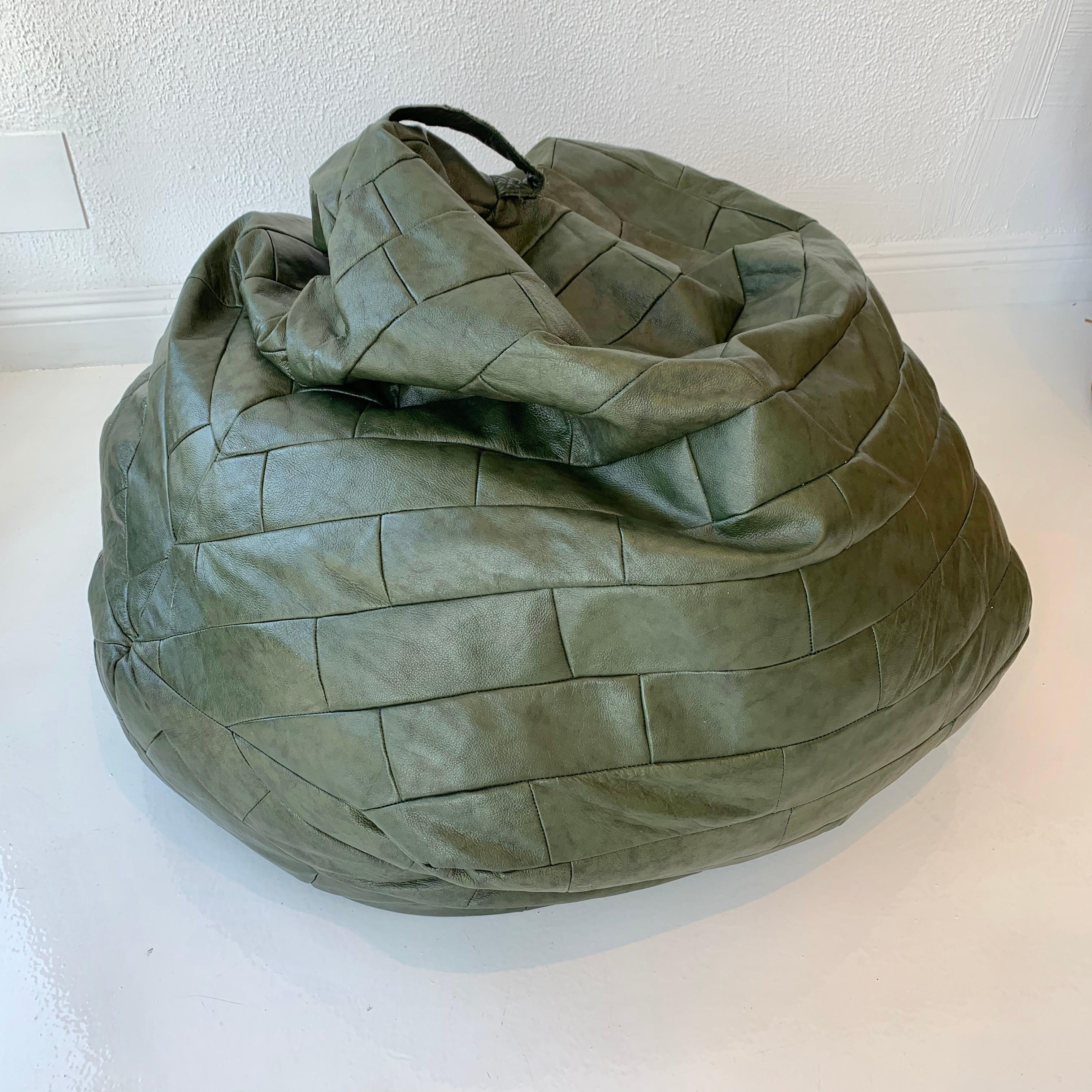 Late 20th Century De Sede Patchwork Leather Bean Bag in Army Green