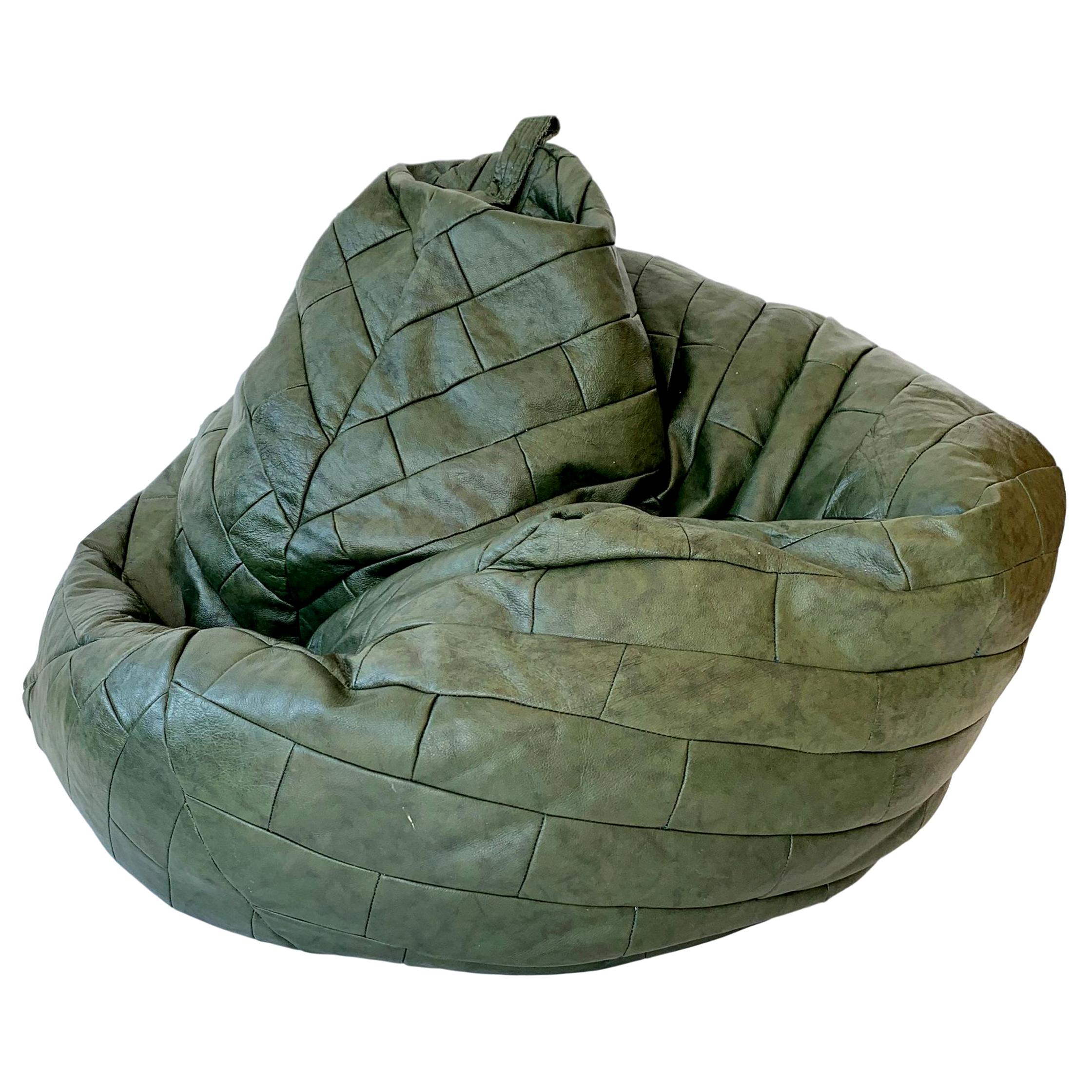 De Sede Patchwork Leather Bean Bag in Army Green