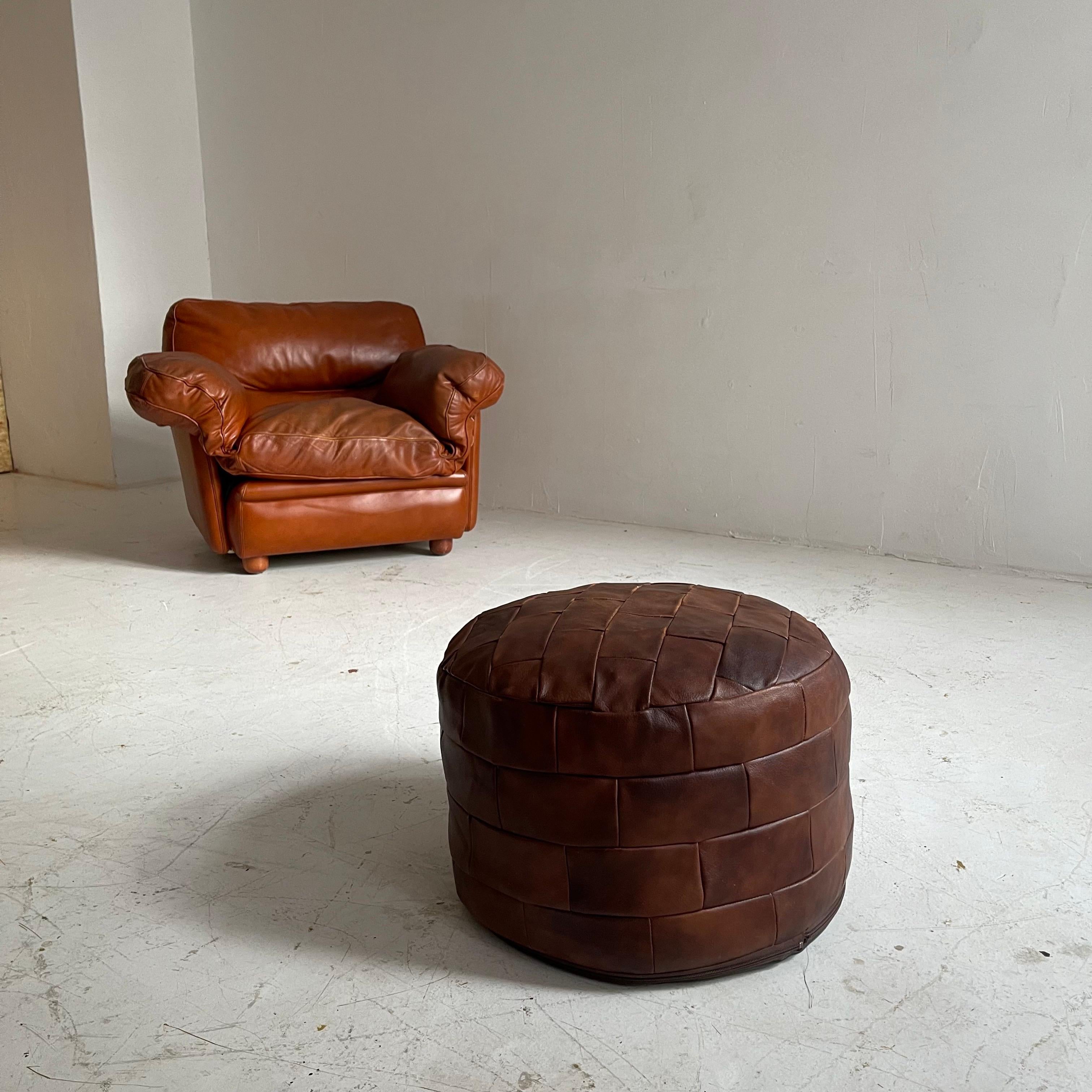 De Sede Patchwork Leather Ottoman Pouf, Switzerland, 1970 3