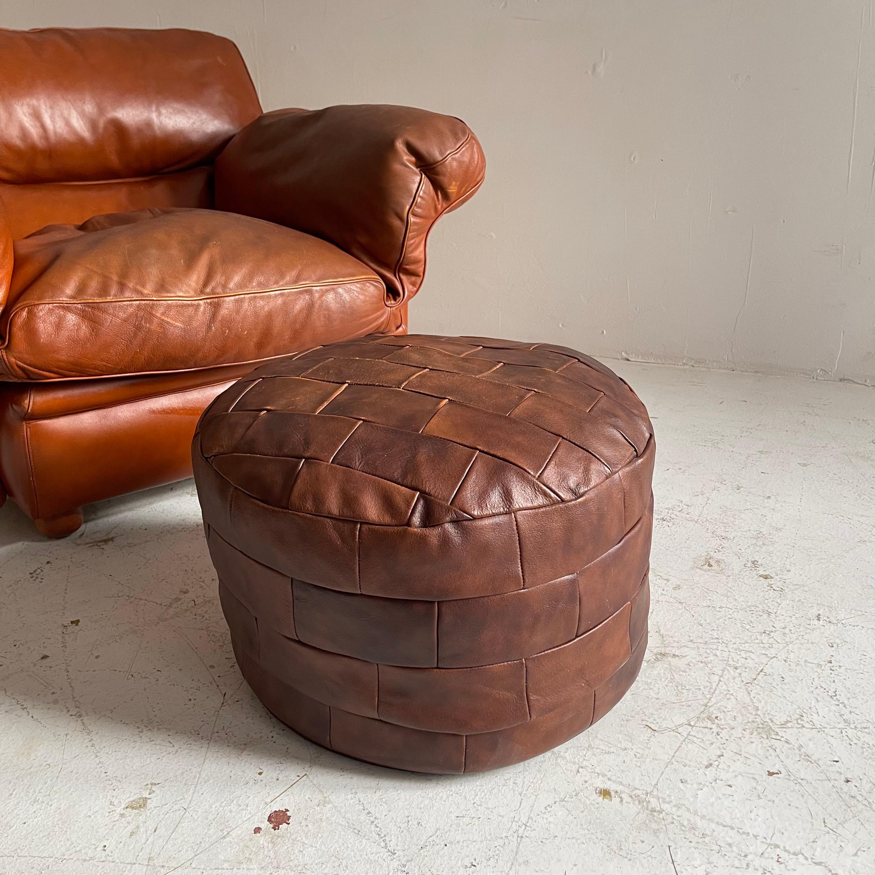 De Sede Patchwork Leather Ottoman Pouf, Switzerland, 1970 2