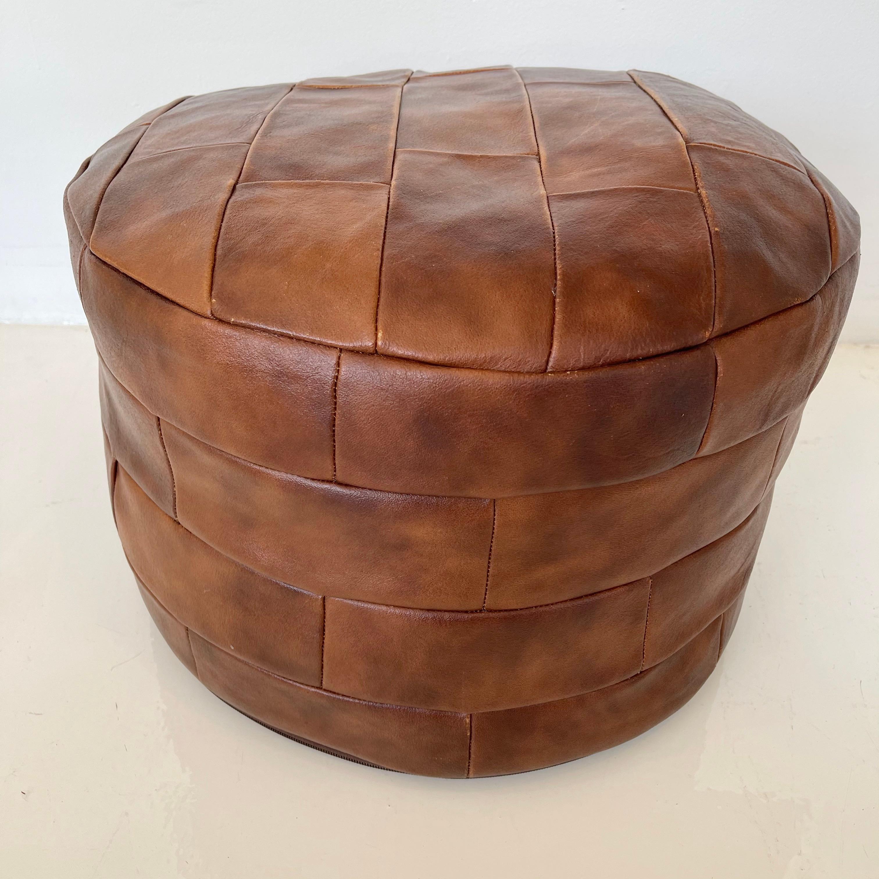 De Sede Patchwork Leather Pouf In Good Condition In Los Angeles, CA