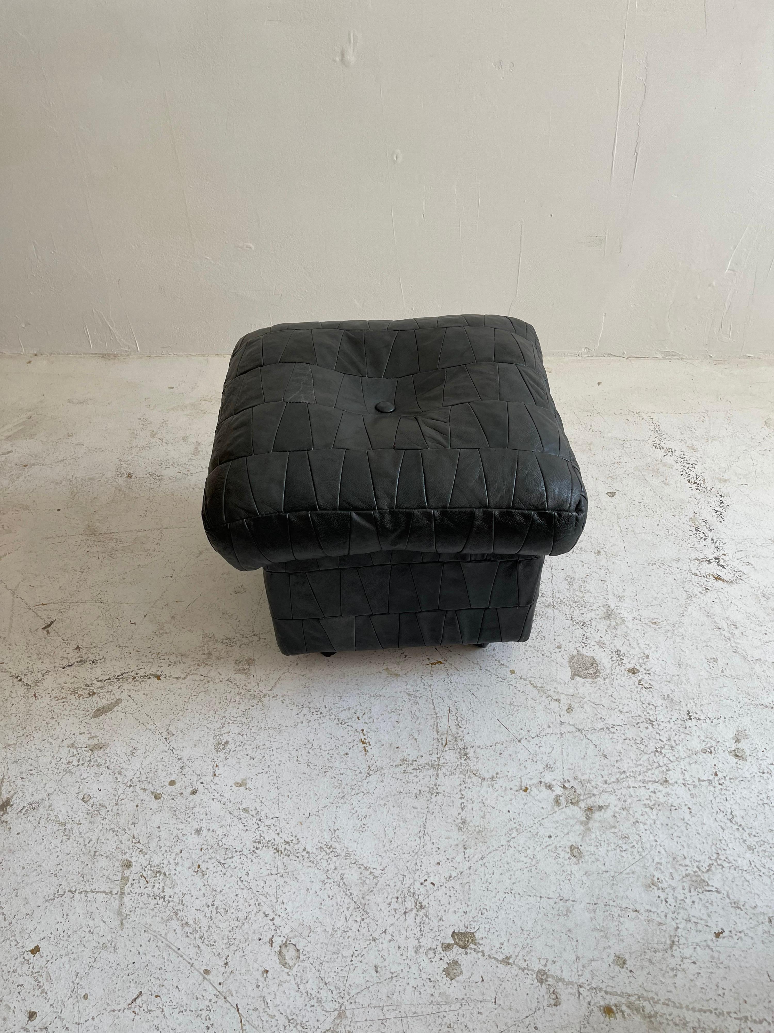 Mid-Century Modern De Sede Patchwork Leather Storage Ottoman Stool Cube, 1970s For Sale
