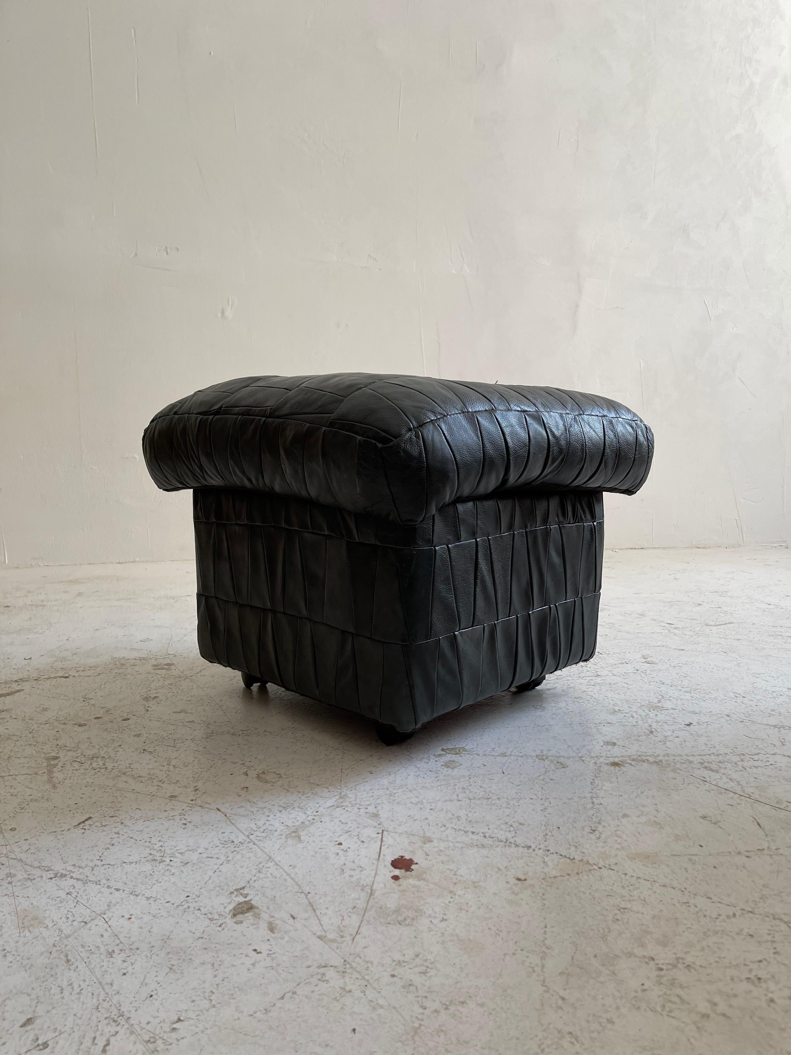 Swiss De Sede Patchwork Leather Storage Ottoman Stool Cube, 1970s For Sale