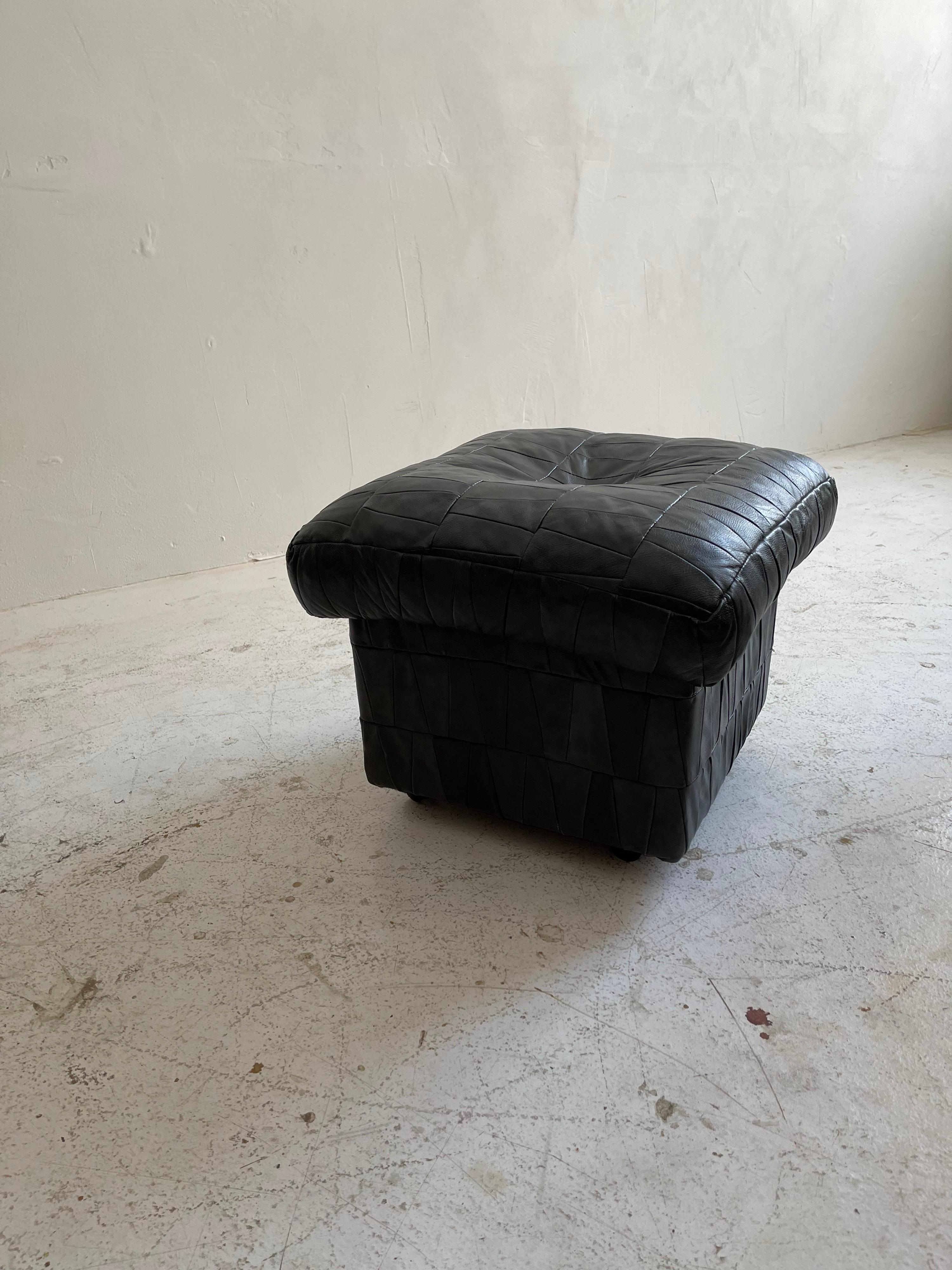 Late 20th Century De Sede Patchwork Leather Storage Ottoman Stool Cube, 1970s For Sale