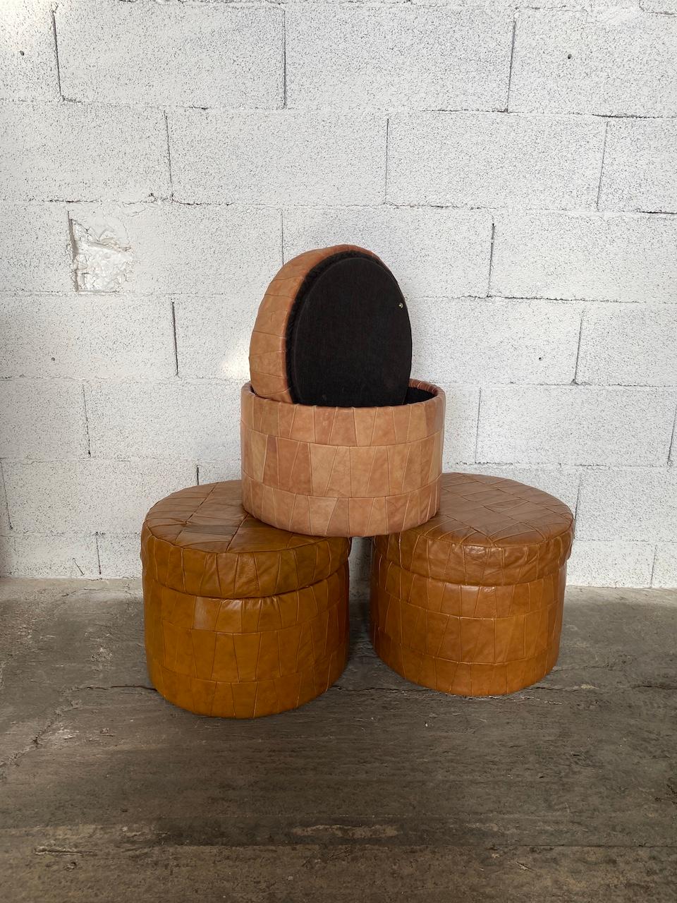 Swiss De Sede Patchwork Leather Storage Pouf or Ottoman 1970
