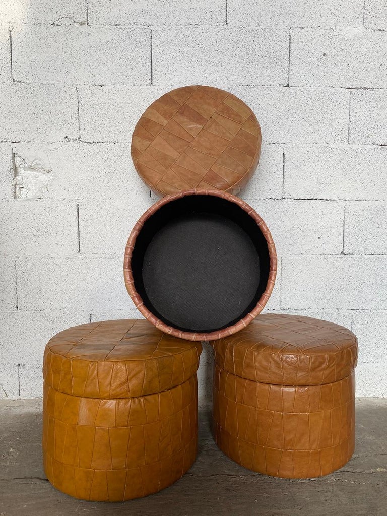 Late 20th Century De Sede Patchwork Leather Storage Pouf or Ottoman 1970