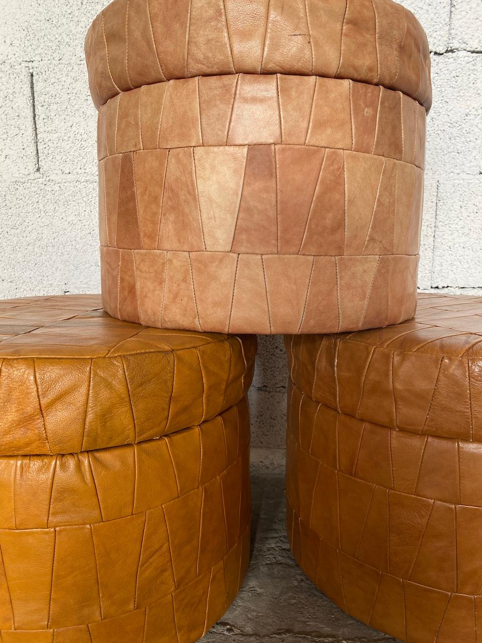 Metal De Sede Patchwork Leather Storage Pouf or Ottoman 1970