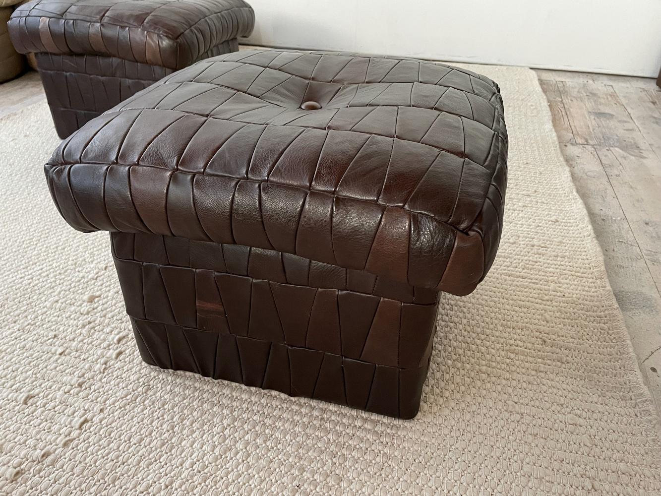 Hand-Crafted De Sede Patchwork Leather Storage Pouf, Ottoman, 1980s, DeSede Switzerland