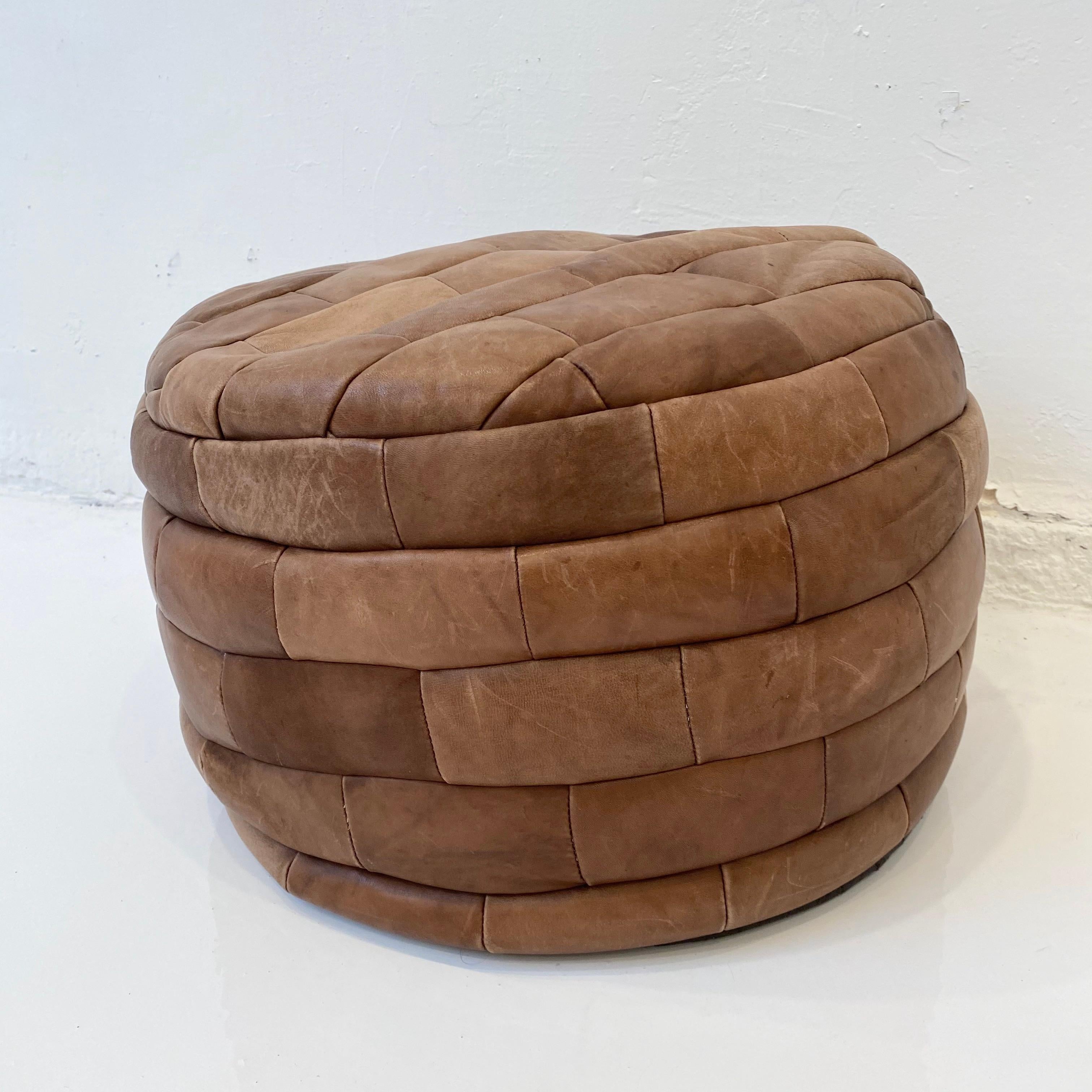 De Sede Patchwork Light Brown Leather Pouf In Good Condition In Los Angeles, CA