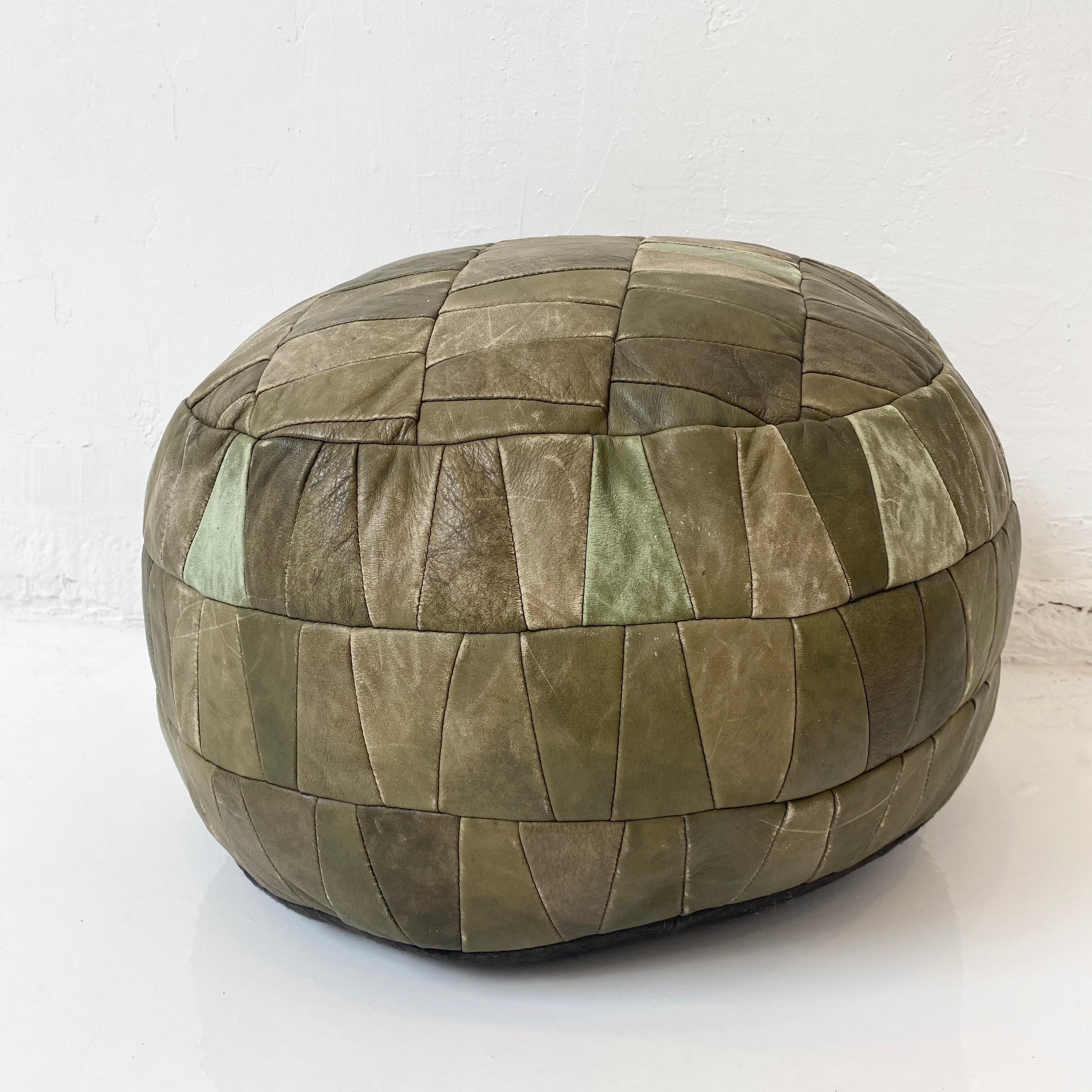 De Sede Patchwork Light Green Leather Pouf In Good Condition In Los Angeles, CA