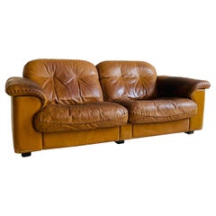 Used De Sede Patinated Cognac Leather Love Seat Model DS 101, Swiss 1960s