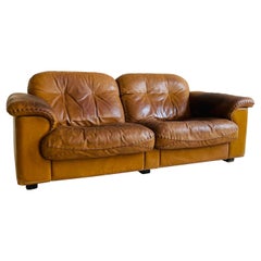 De Sede Patinated Cognac Leather Love Seat Model DS 101, Swiss 1960s