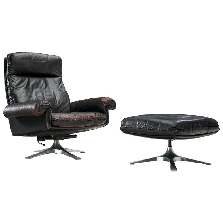 De Sede Patinated DS31 High Back Chair and Ottoman For Sale at 1stDibs