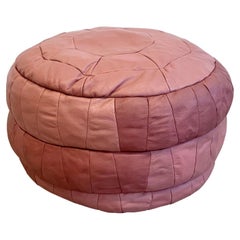 Retro De Sede Pink Rose Leather Patchwork Ottoman, 1970s Switzerland