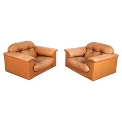 Vintage De Sede Reclining Brown Leather Lounge Armchair Pair DS 101, 1970
