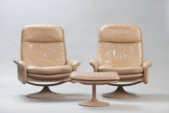 De Sede Reclining Leather Armchairs with Ottoman, model DS-50, Set of Two