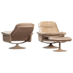 De Sede Reclining Leather Armchairs with Ottoman, model DS-50, Set of Two