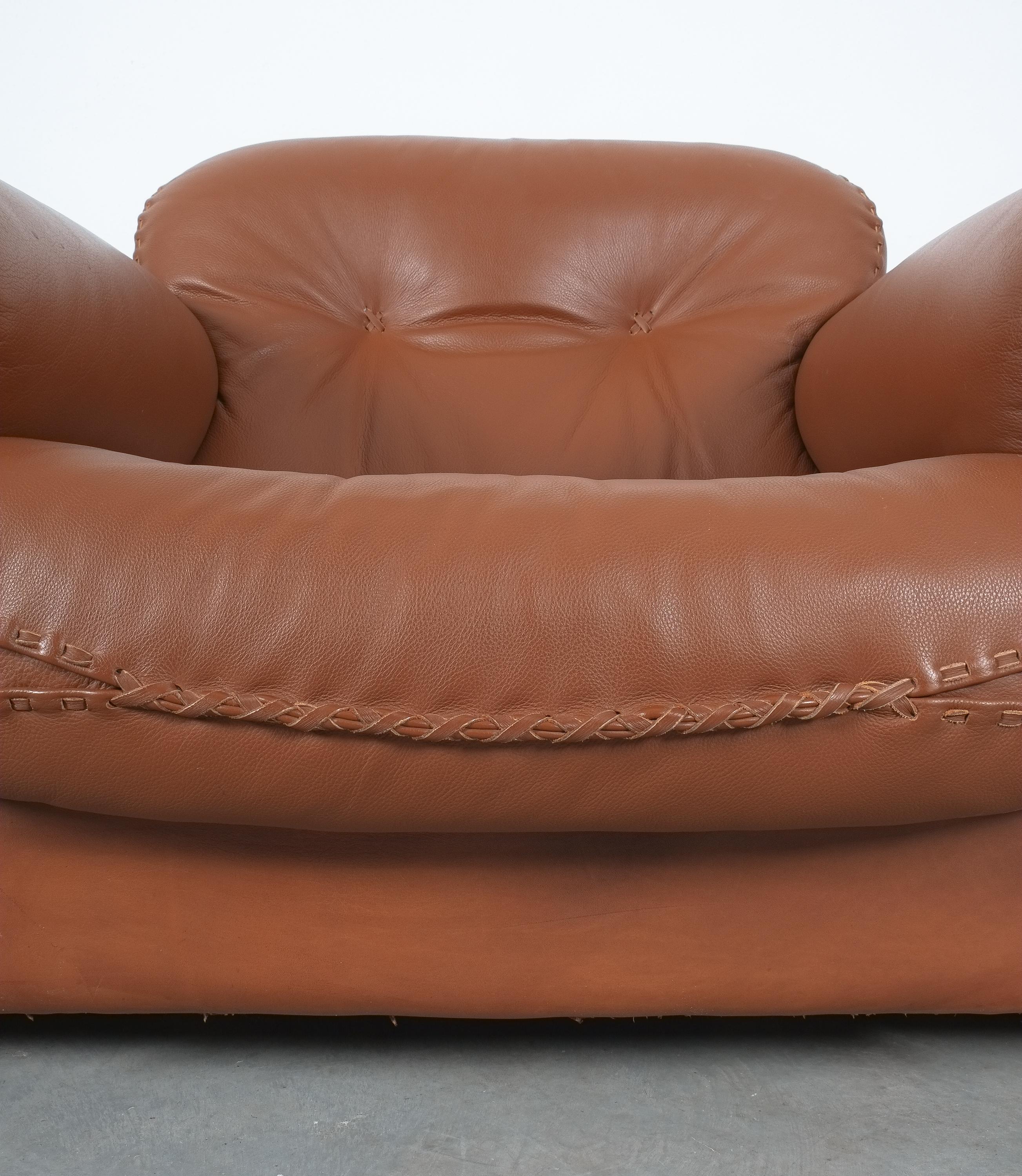 Mid-20th Century De Sede Reclining Brown Leather Lounge Armchairs  With Ottoman DS 101, 1969 For Sale