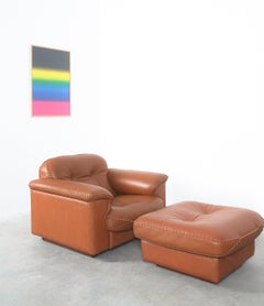 De Sede Reclining Brown Leather Lounge Armchairs  With Ottoman DS 101, 1969