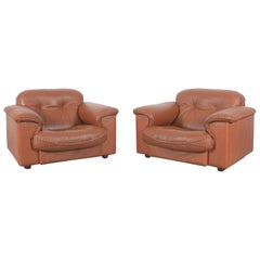 De Sede Reclining Brown Leather Lounge Armchair Pair DS 101, 1969