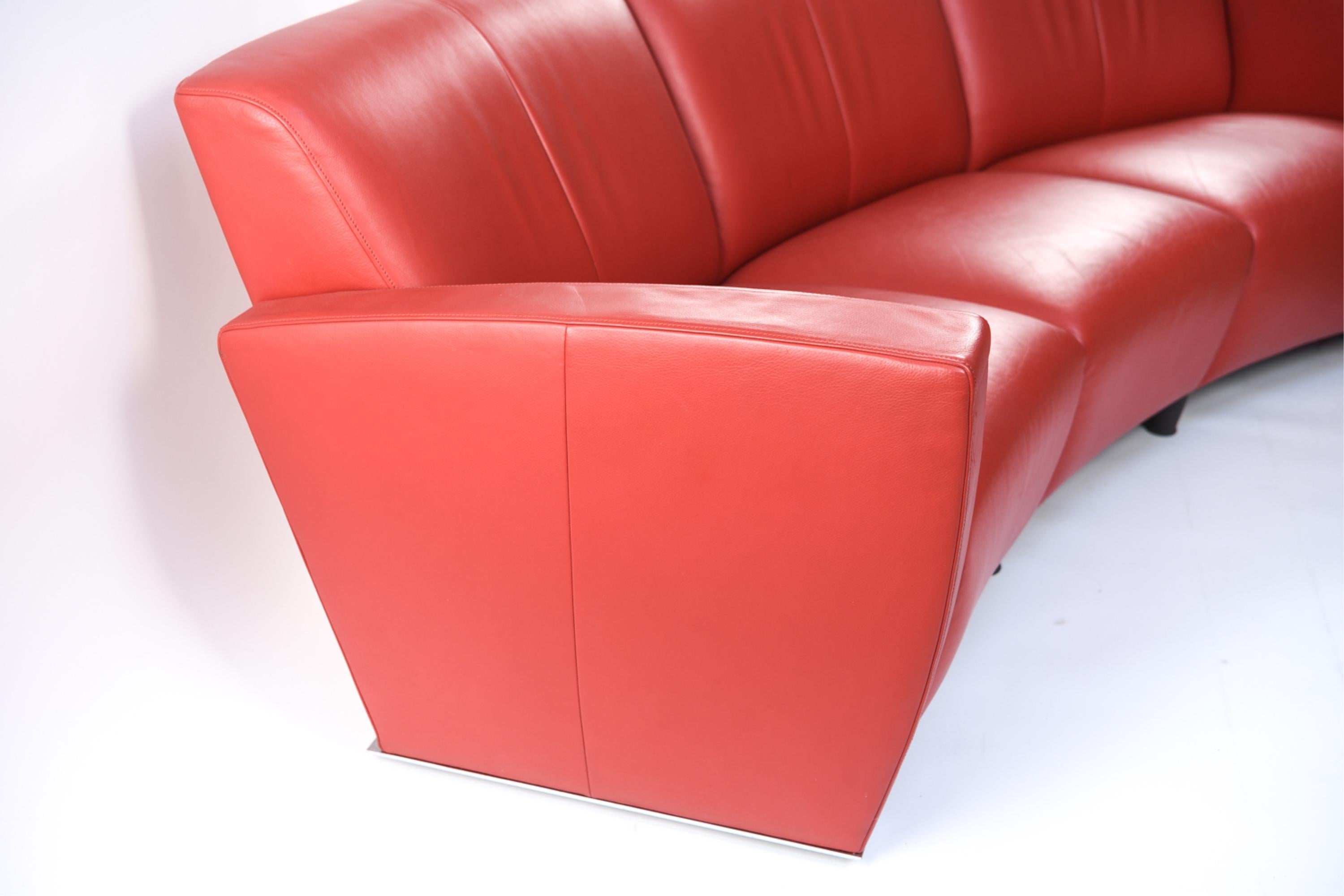 Modern Red Leather Crescent Sofa 4