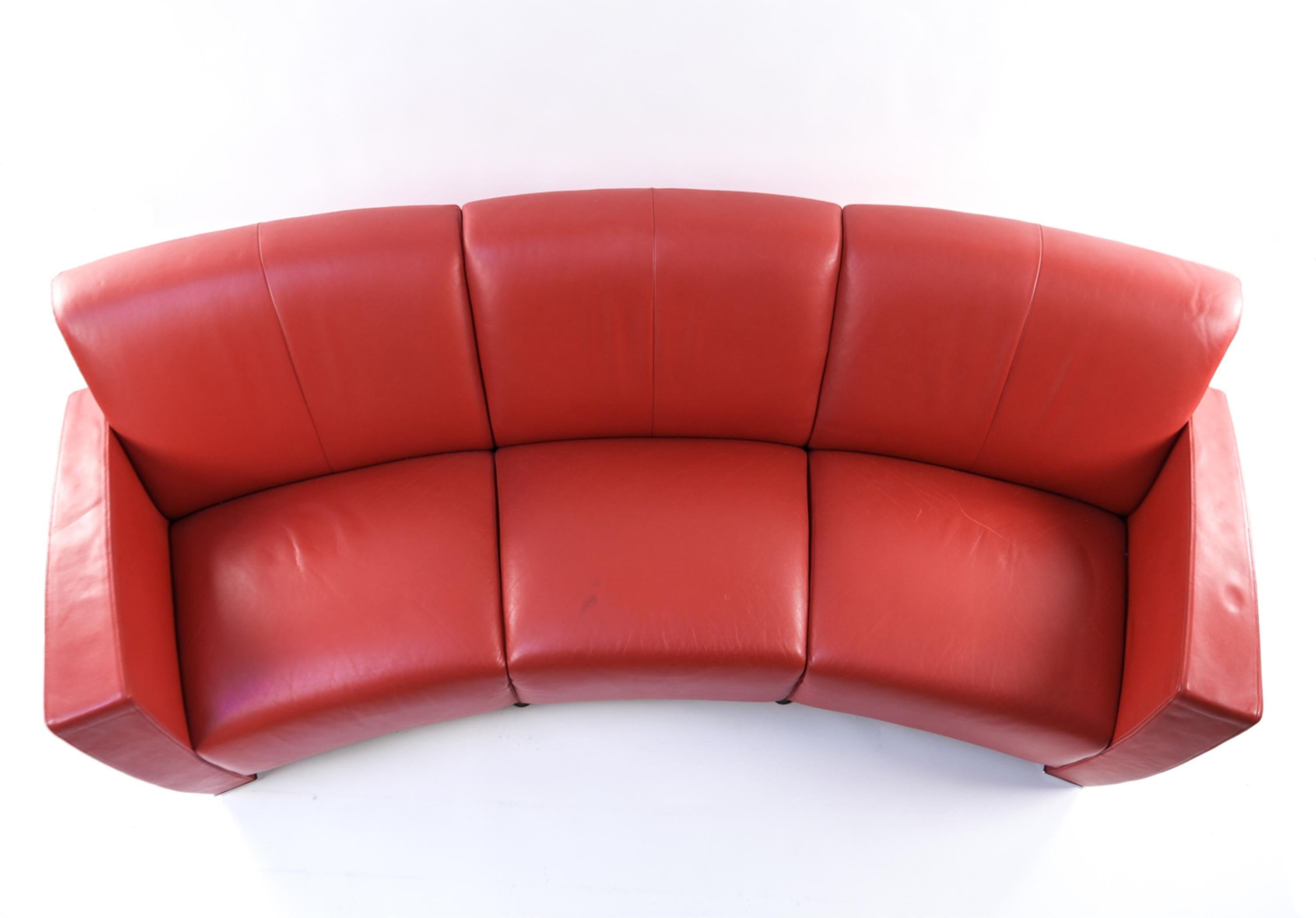 Mid-Century Modern Modern Red Leather Crescent Sofa