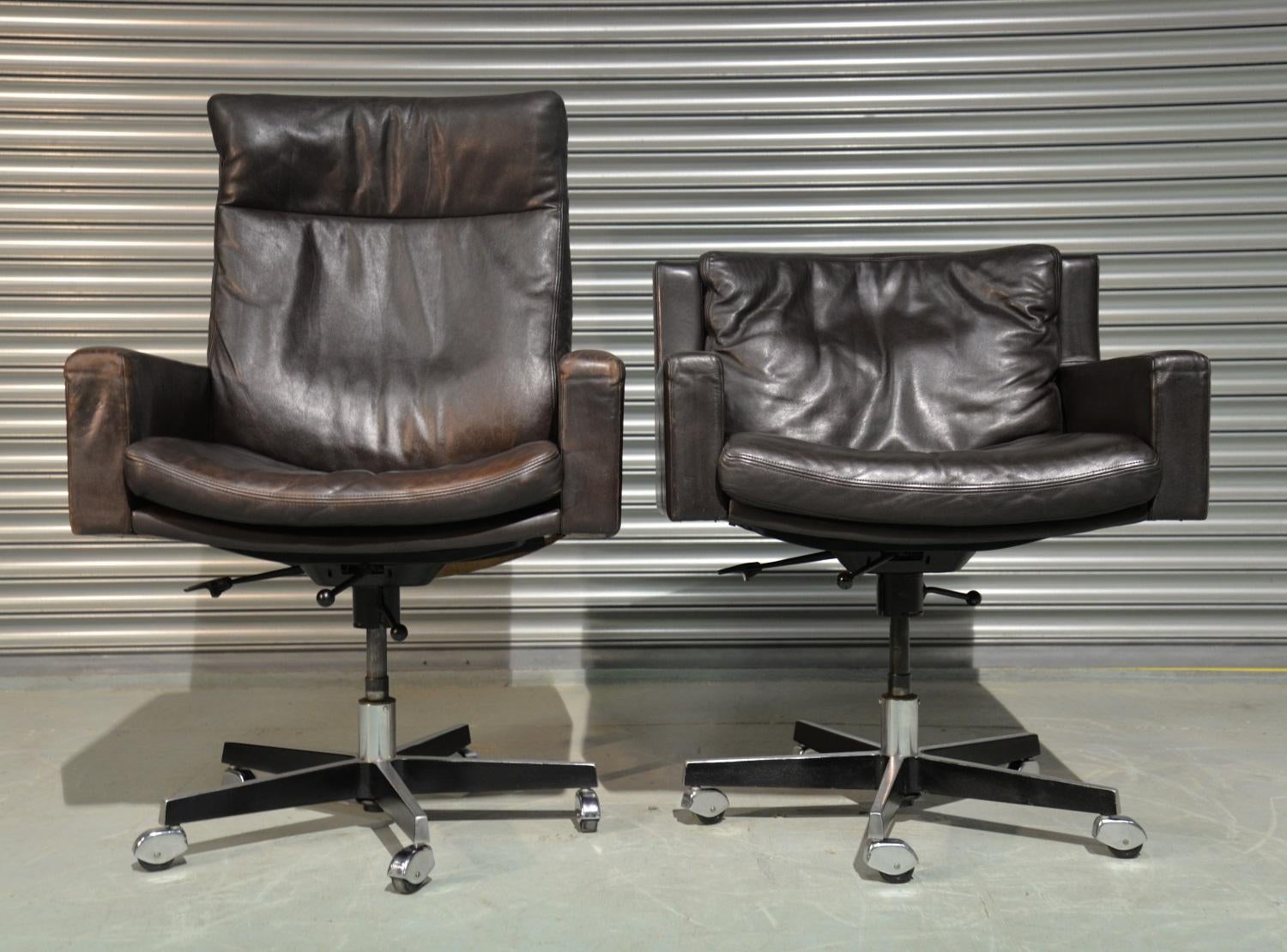 Discounted airfreight for our US and International customers ( from 2 weeks door to door )

We are delighted to bring to you a highly desirable pair of vintage Robert Haussmann swivel lounge armchairs for de Sede. Rarely available and built in the