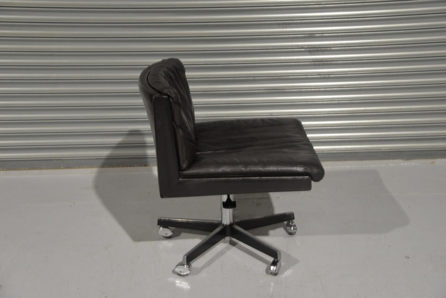 Leather De Sede RH 201 Executive Swivel Desk Chair on Castors by Robert Haussmann, 1957 For Sale