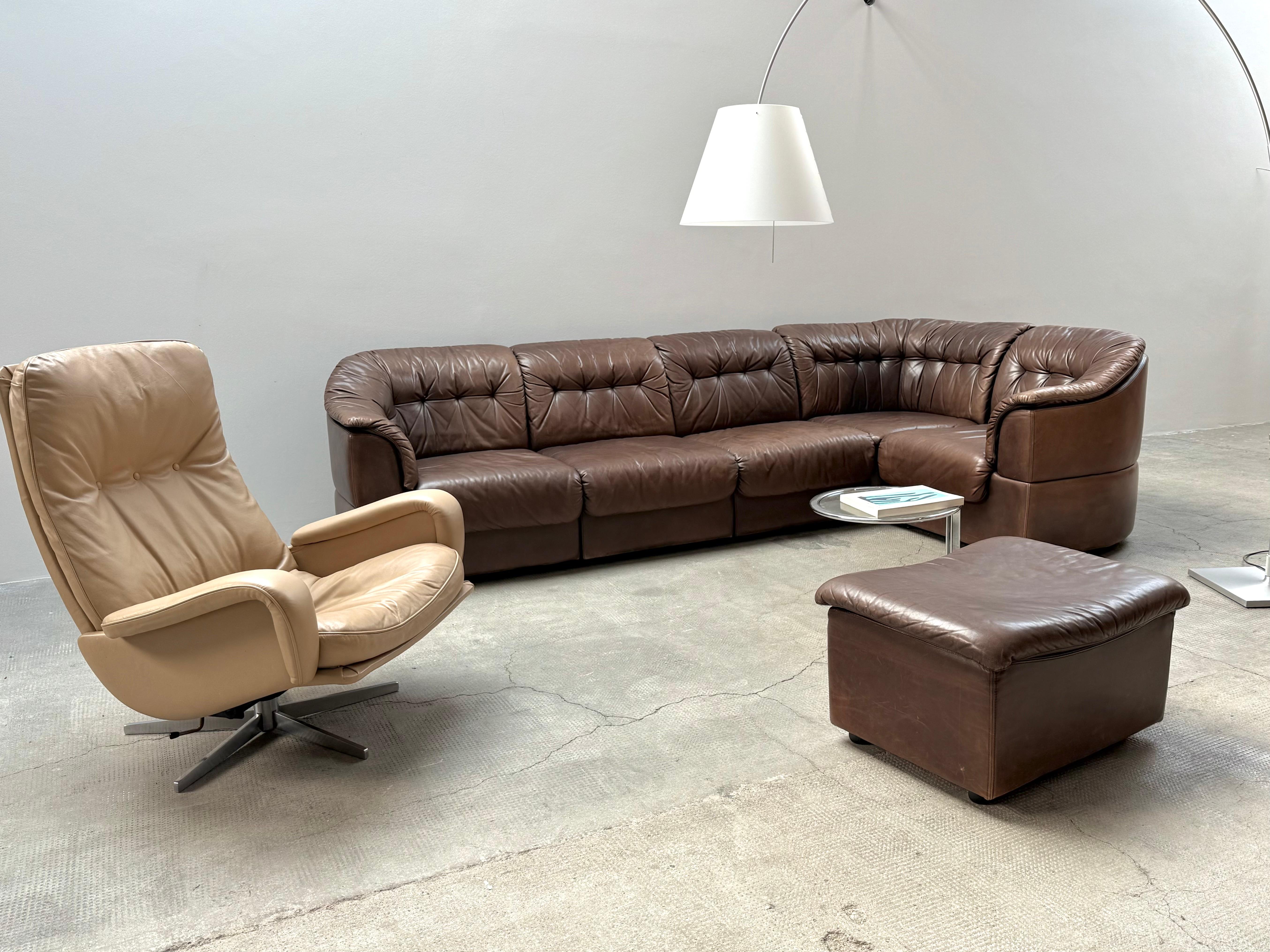 De Sede S 231 Dreh Lounge Kipp Sessel Cremefarben Leder Chrom, Schweiz 1960er Jahre 1