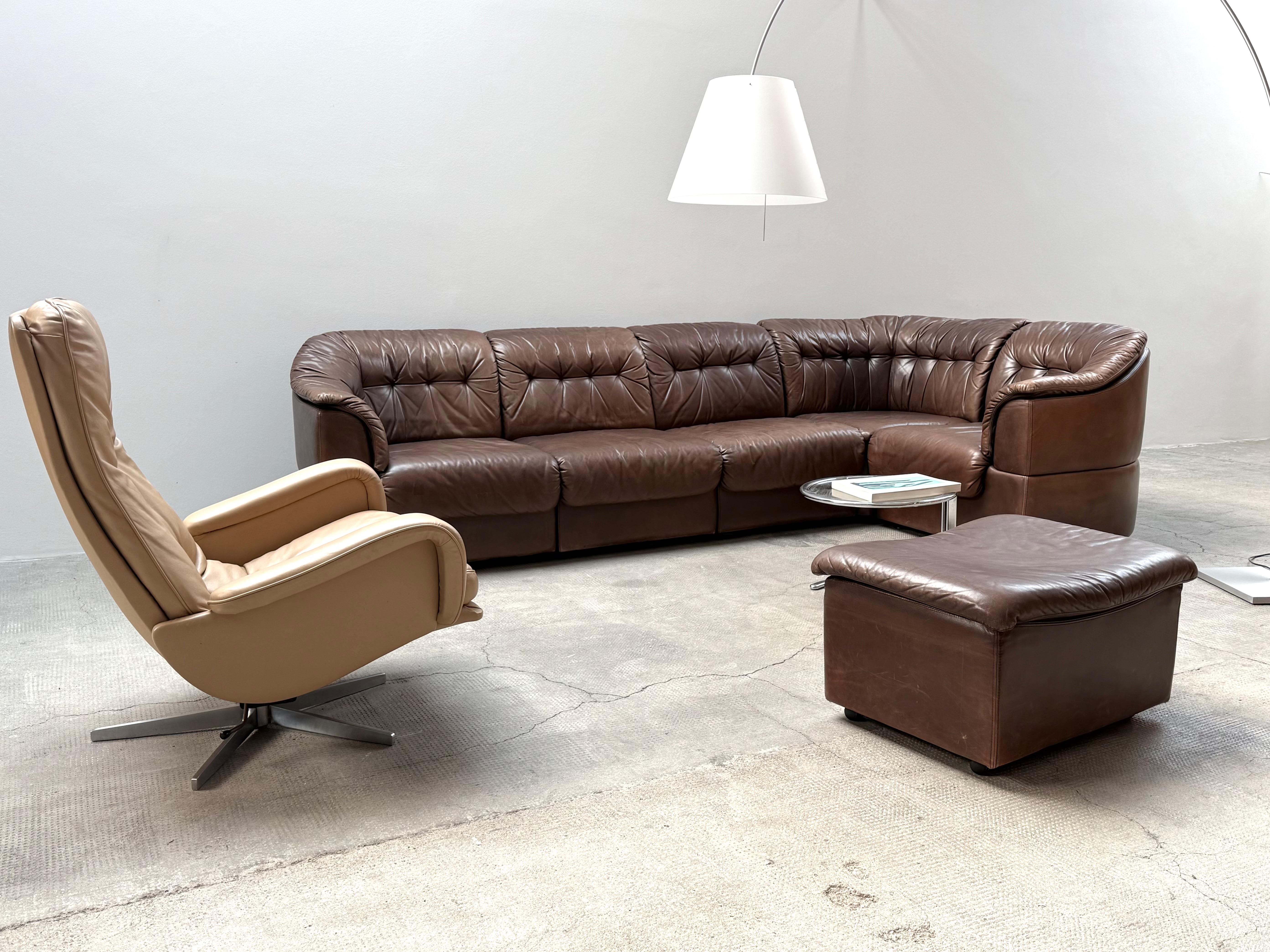 De Sede S 231 Dreh Lounge Kipp Sessel Cremefarben Leder Chrom, Schweiz 1960er Jahre 2