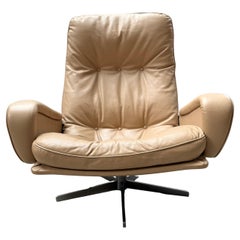 Vintage De Sede S 231 Dreh Lounge Kipp Sessel Cremefarben Leder Chrom, Schweiz 1960s