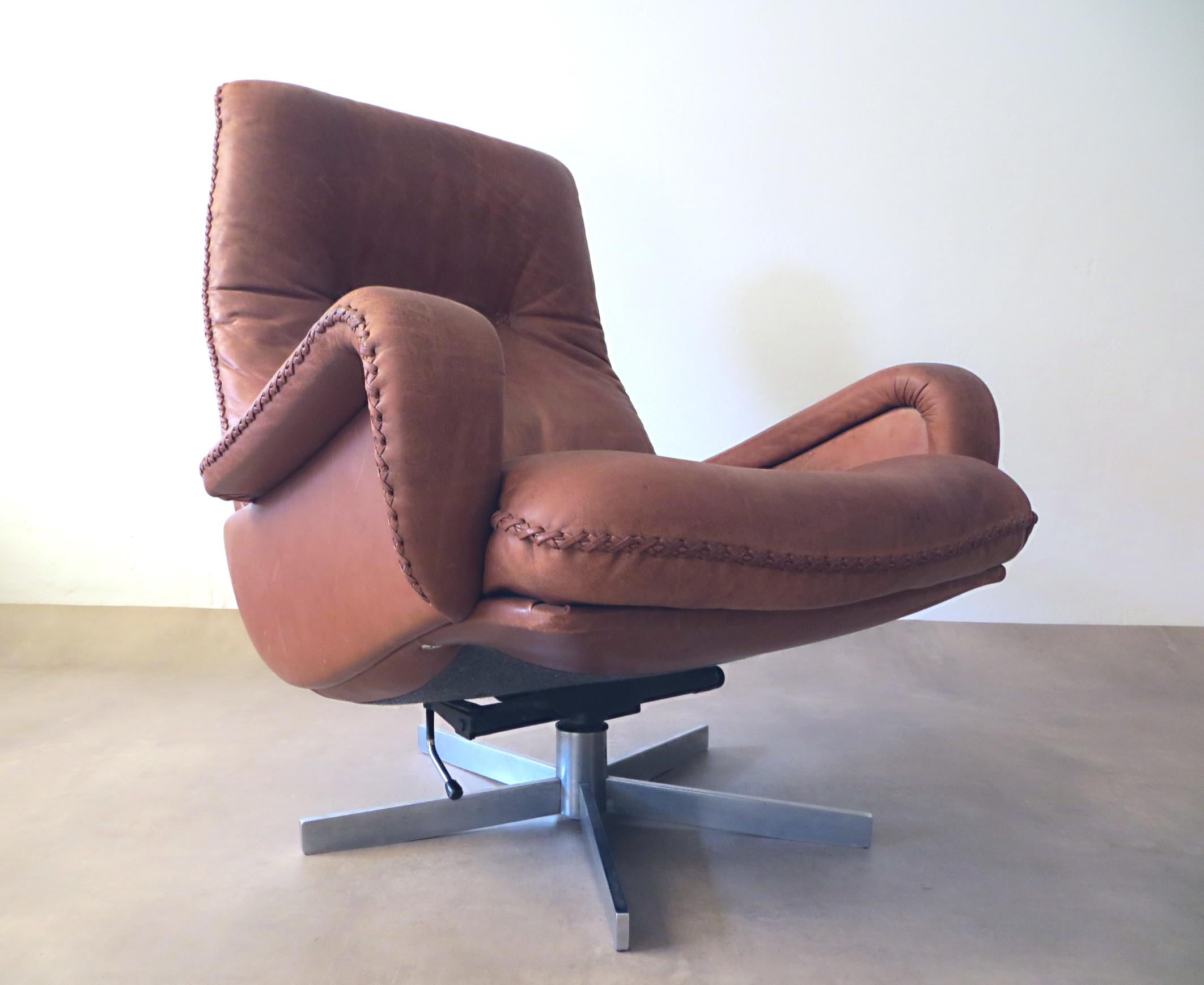 Swiss De Sede S 231 James Bond Vintage Chocolate Brown Leather Lounge Swivel Armchair 