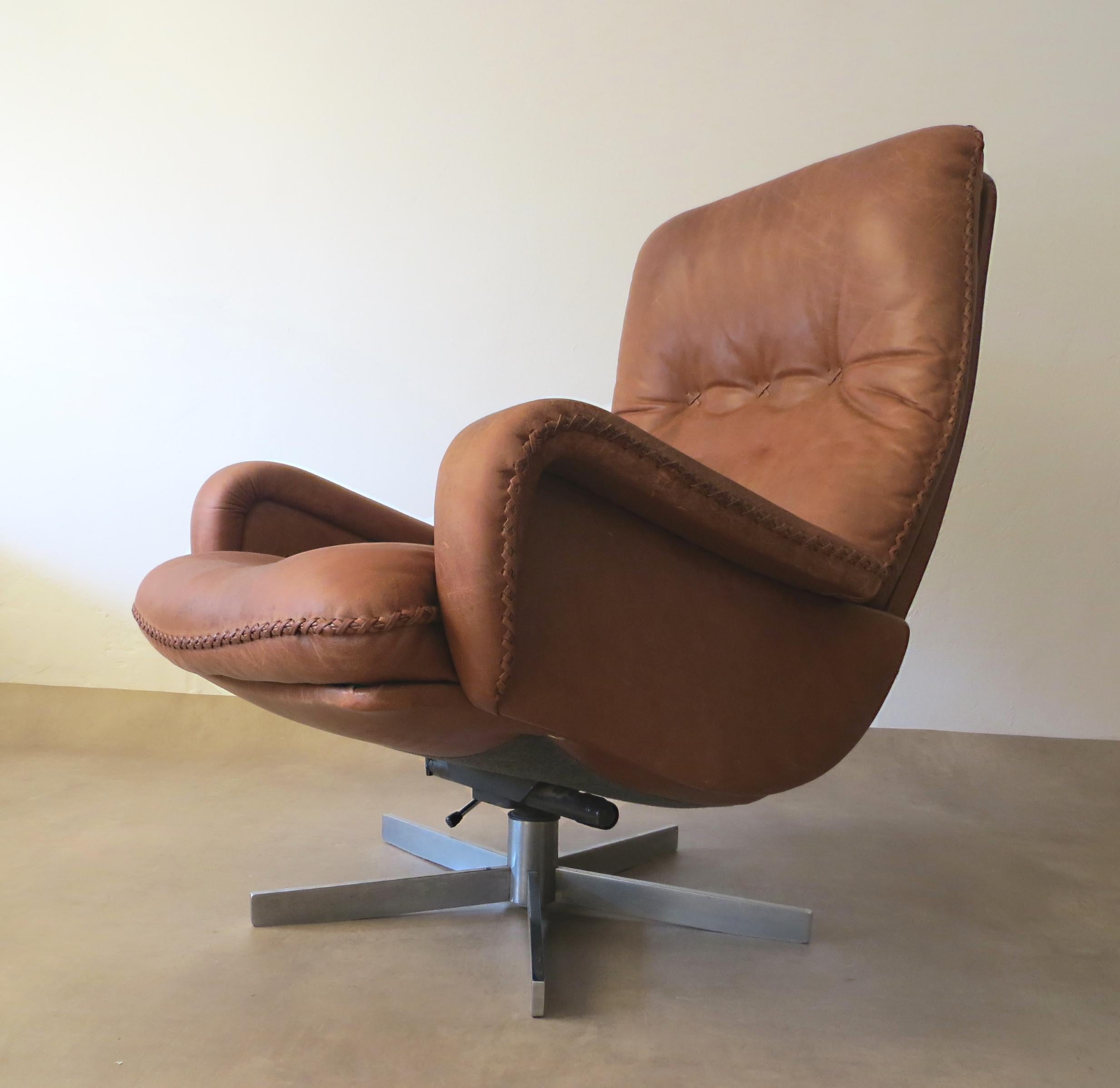 De Sede S 231 James Bond Vintage Chocolate Brown Leather Lounge Swivel Armchair  In Good Condition In Hamburg, DE