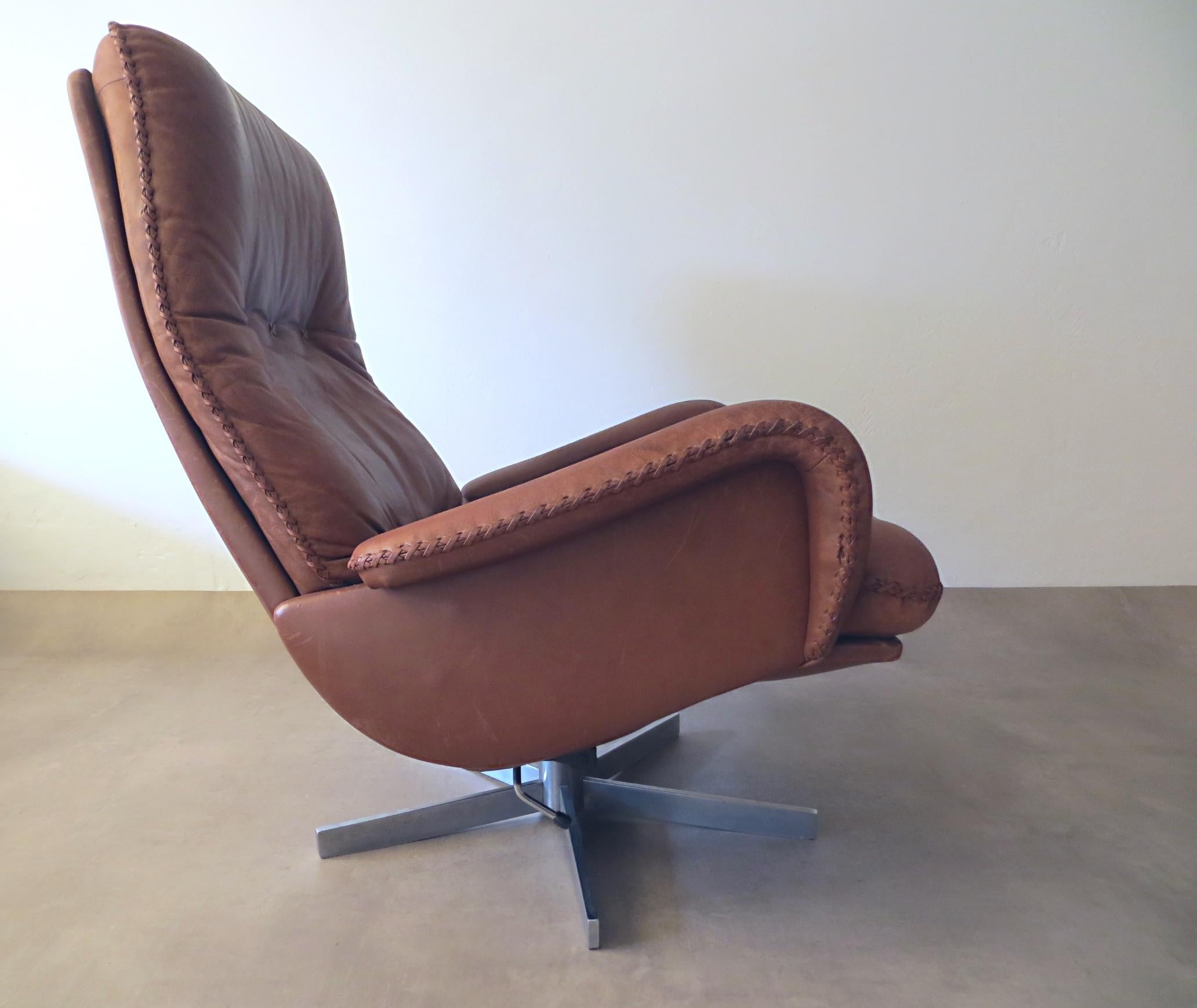 De Sede S 231 James Bond Vintage Chocolate Brown Leather Lounge Swivel Armchair  2