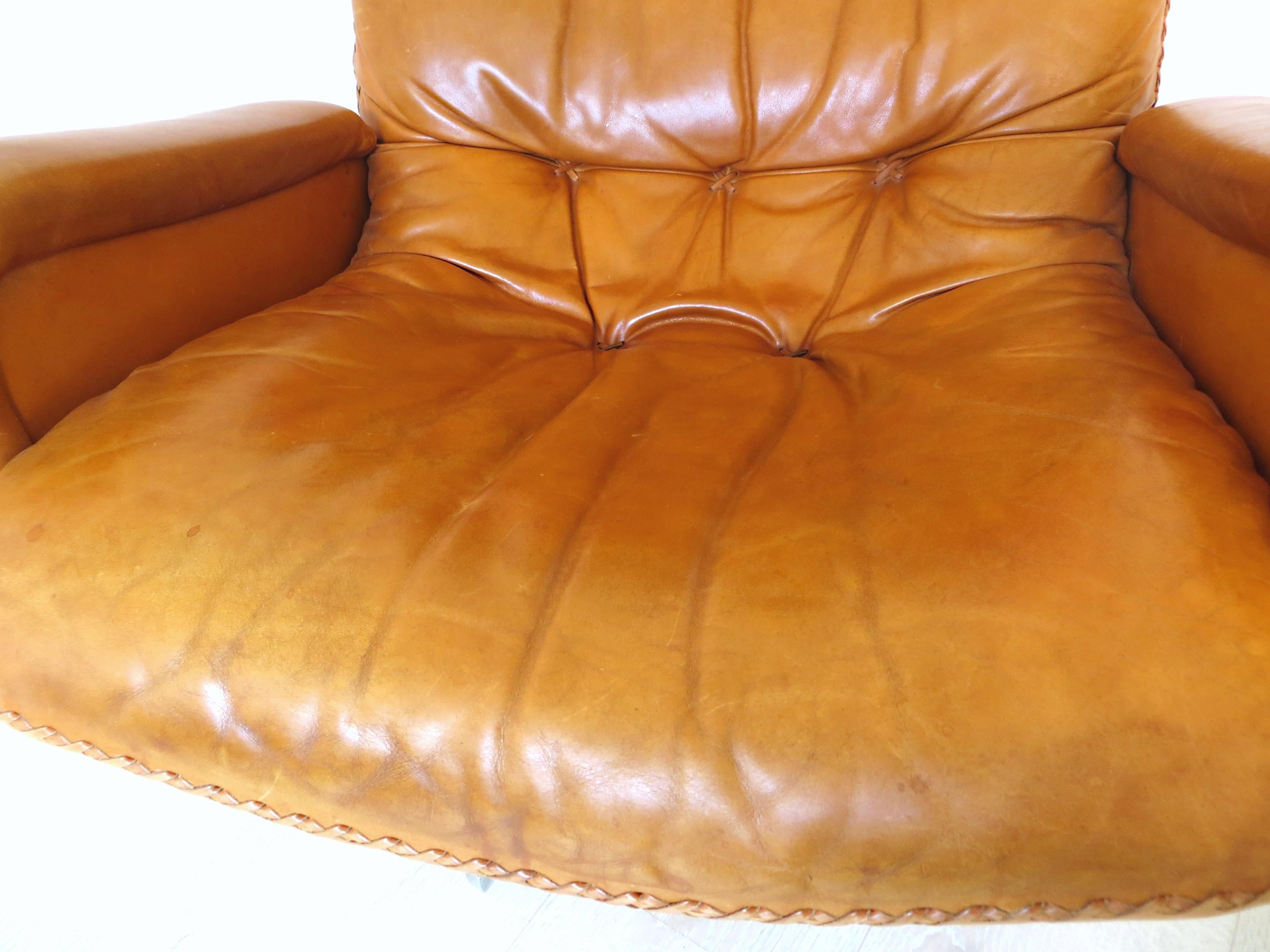 De Sede S-231 James Bond Cognac Brown Leather Lounge Swivel Armchair 1960s 4