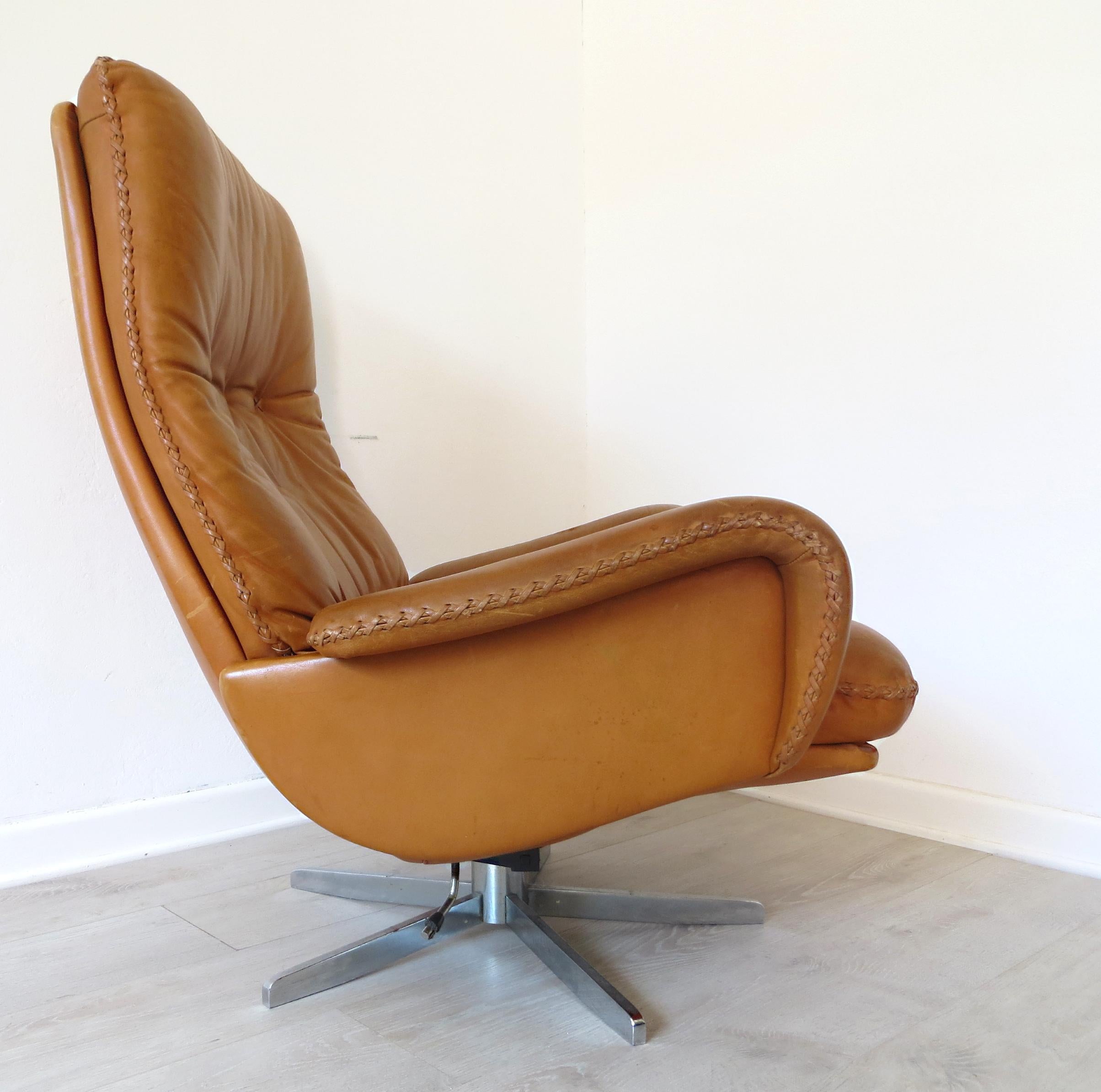 De Sede S-231 James Bond Cognac Brown Leather Lounge Swivel Armchair 1960s In Good Condition In Hamburg, DE