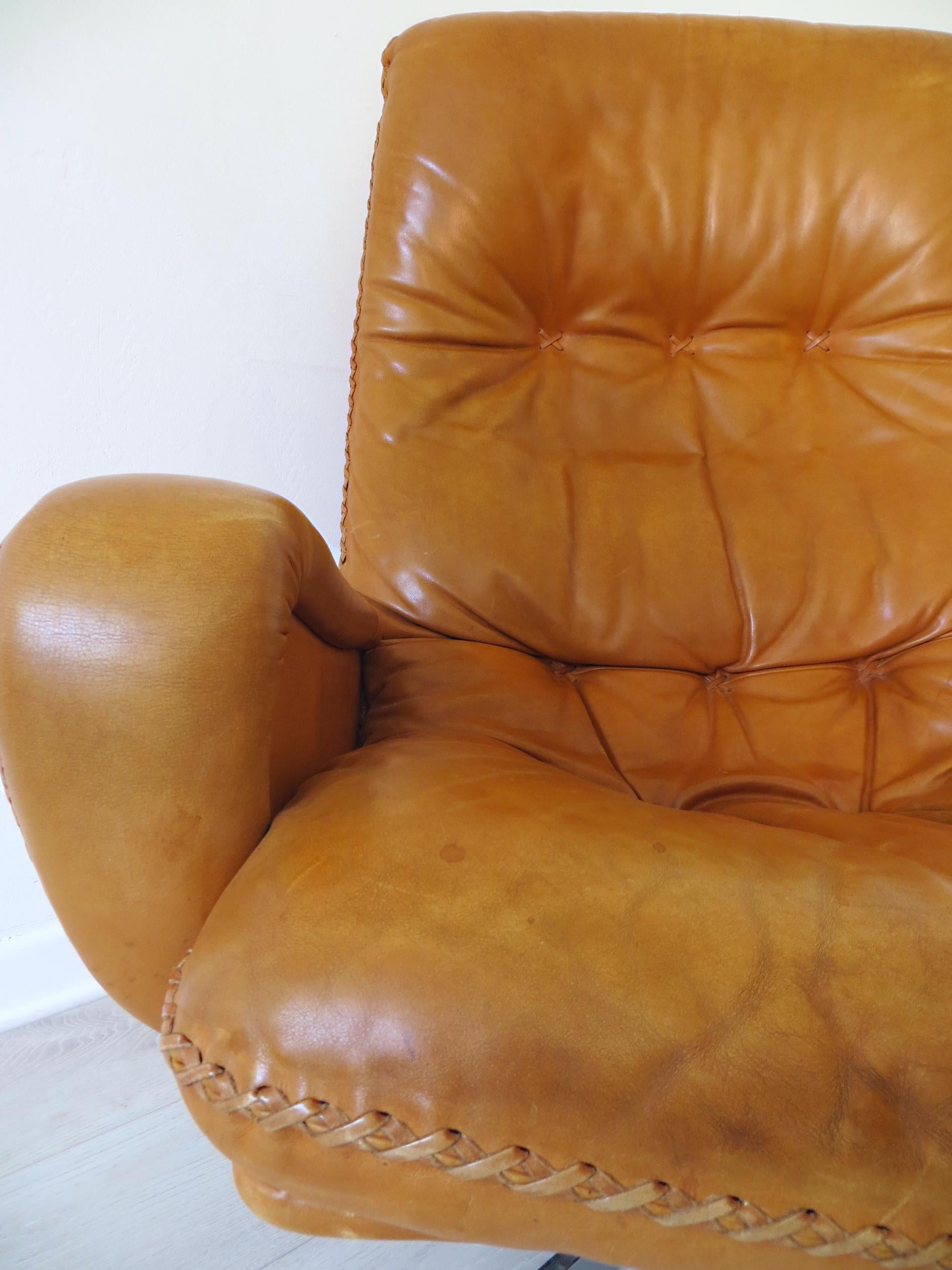 De Sede S-231 James Bond Cognac Brown Leather Lounge Swivel Armchair 1960s 3