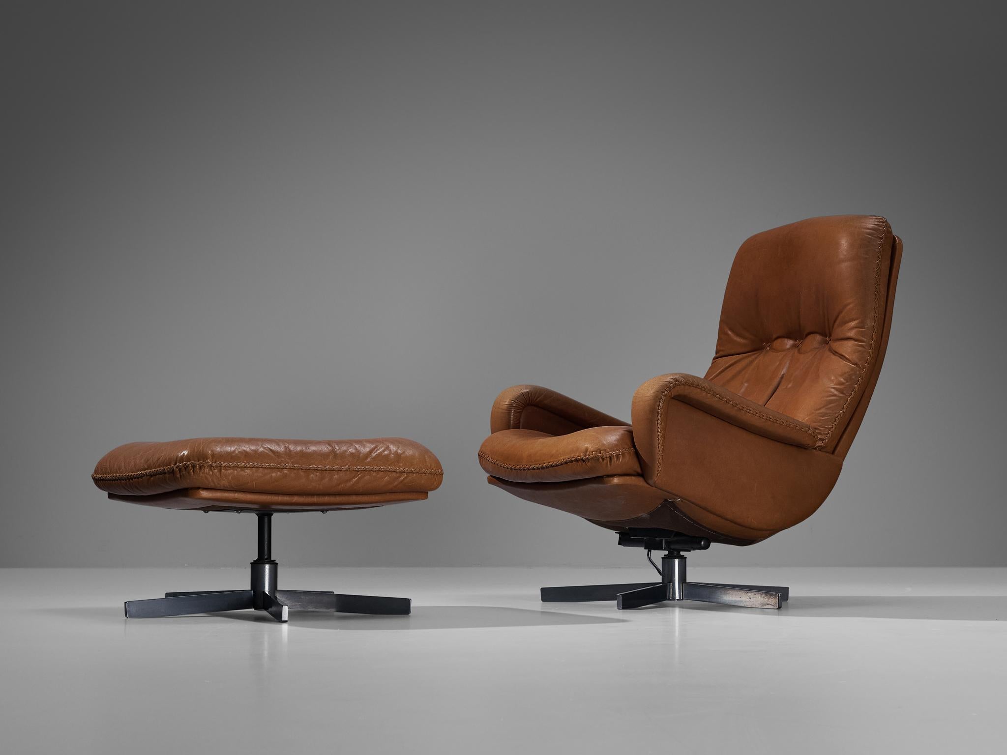 Mid-20th Century De Sede 'S231' Lounge Chair with Ottoman in Cognac Leather