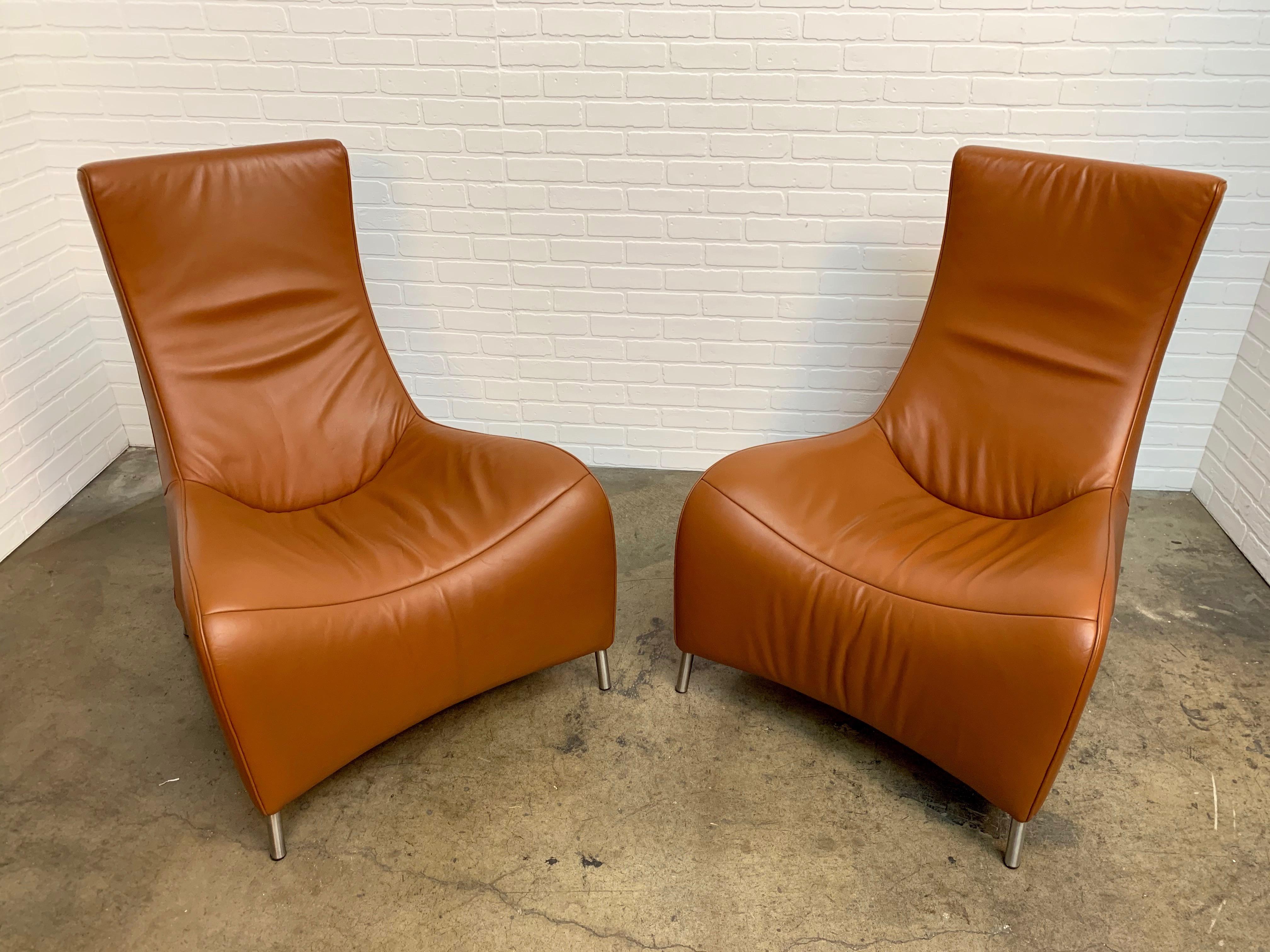 Swiss De Sede Sculptural Leather Lounge Chairs DS 264