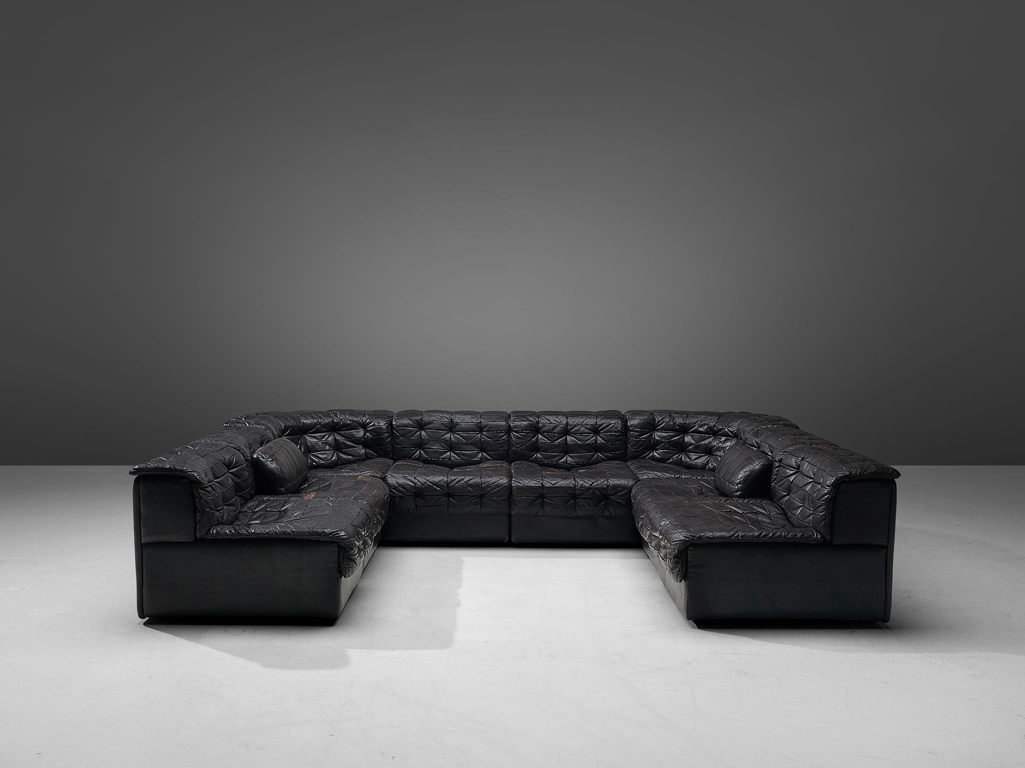 De Sede, sectional sofa, DS11 sofa, deep brown patinated leather, 1970s. 

This comfortable leather sofa is manufactured by De Sede in Switzerland. Sectional sofa by the Swiss quality manufacturer De Sede. This sofa consists of eight elements. The