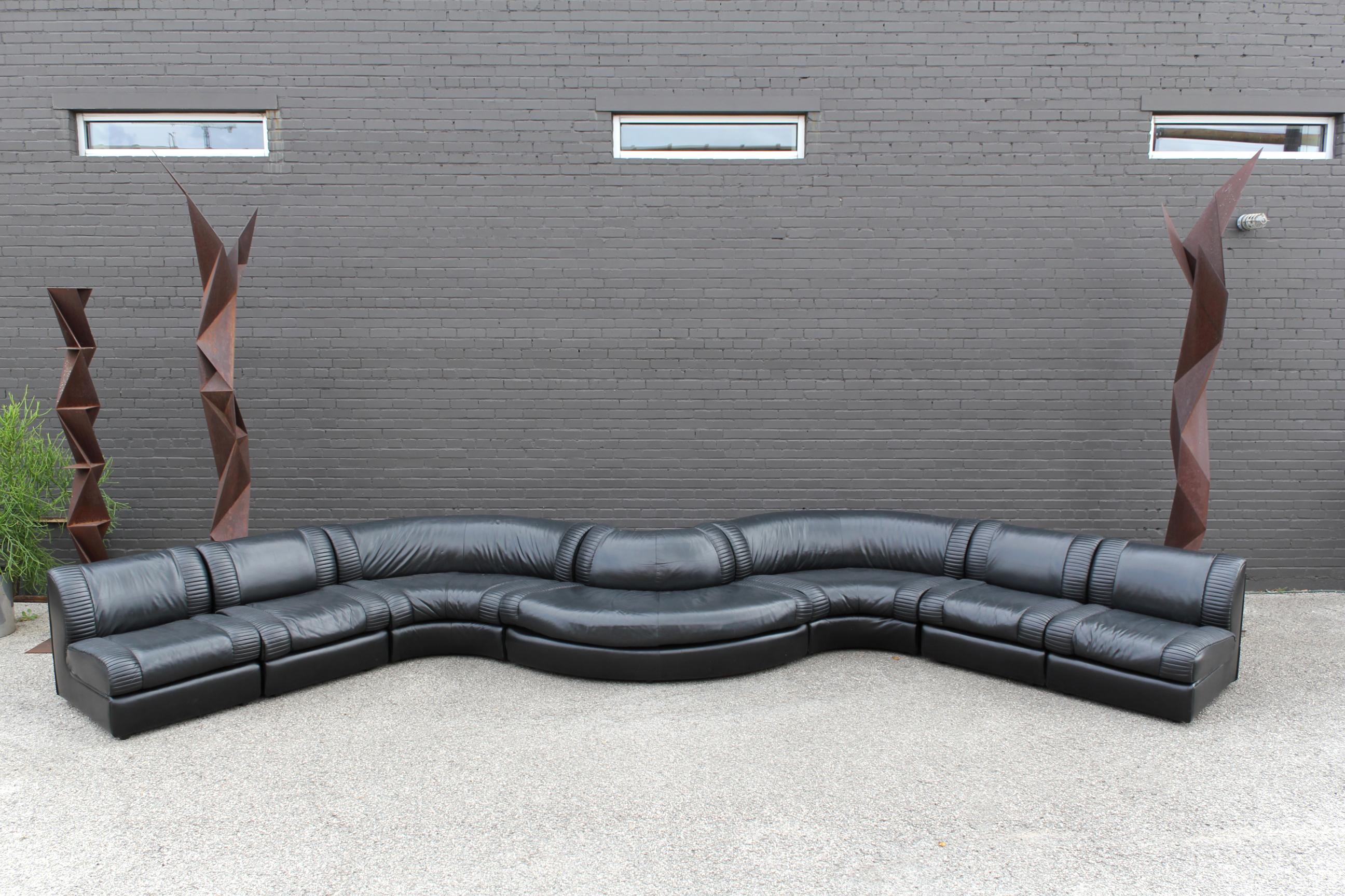 De Sede Sectional Sofa Black Leather 8 Modular Sections from Switzerland, 1970s 5