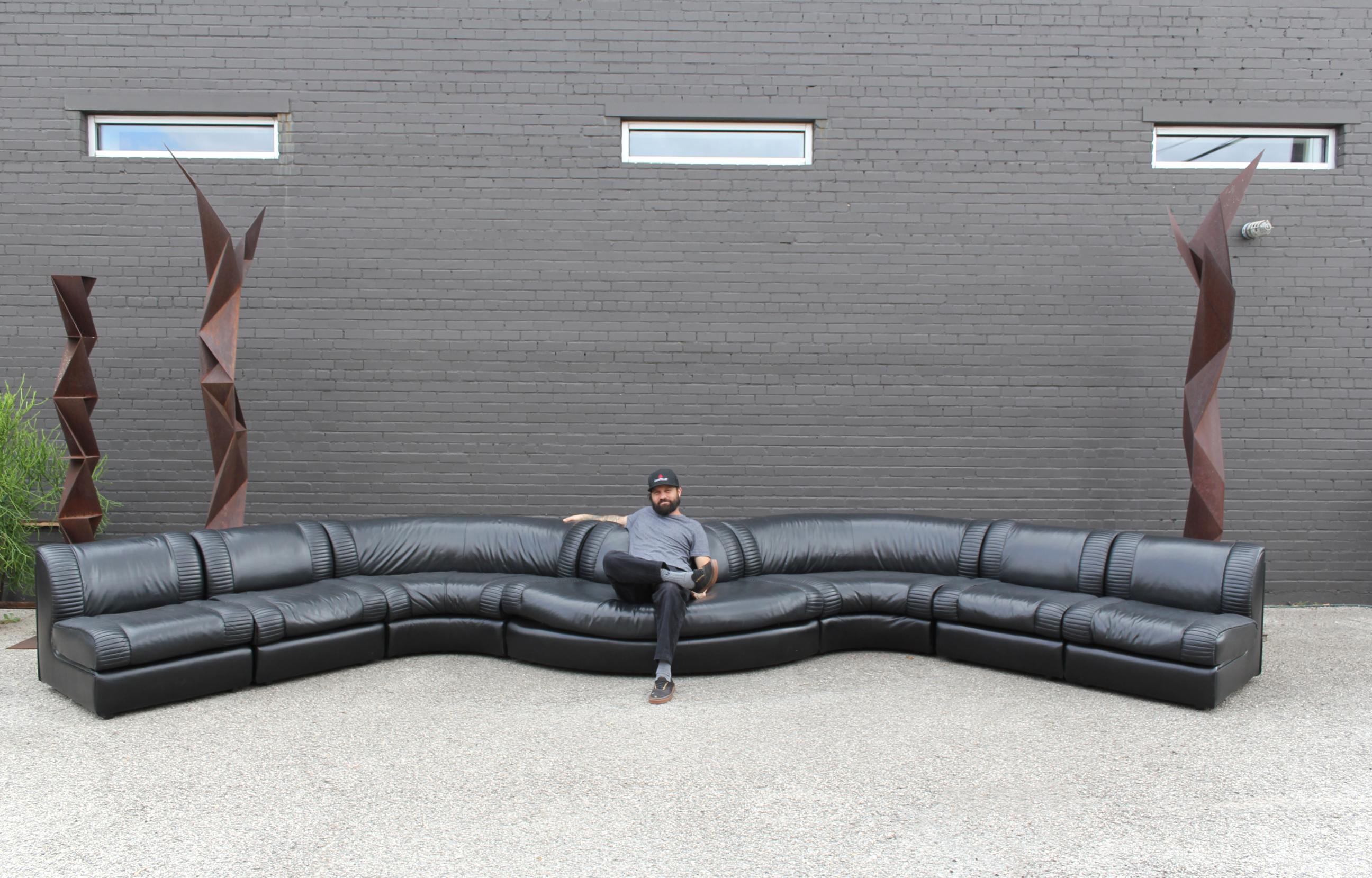 De Sede Sectional Sofa Black Leather 8 Modular Sections from Switzerland, 1970s 6