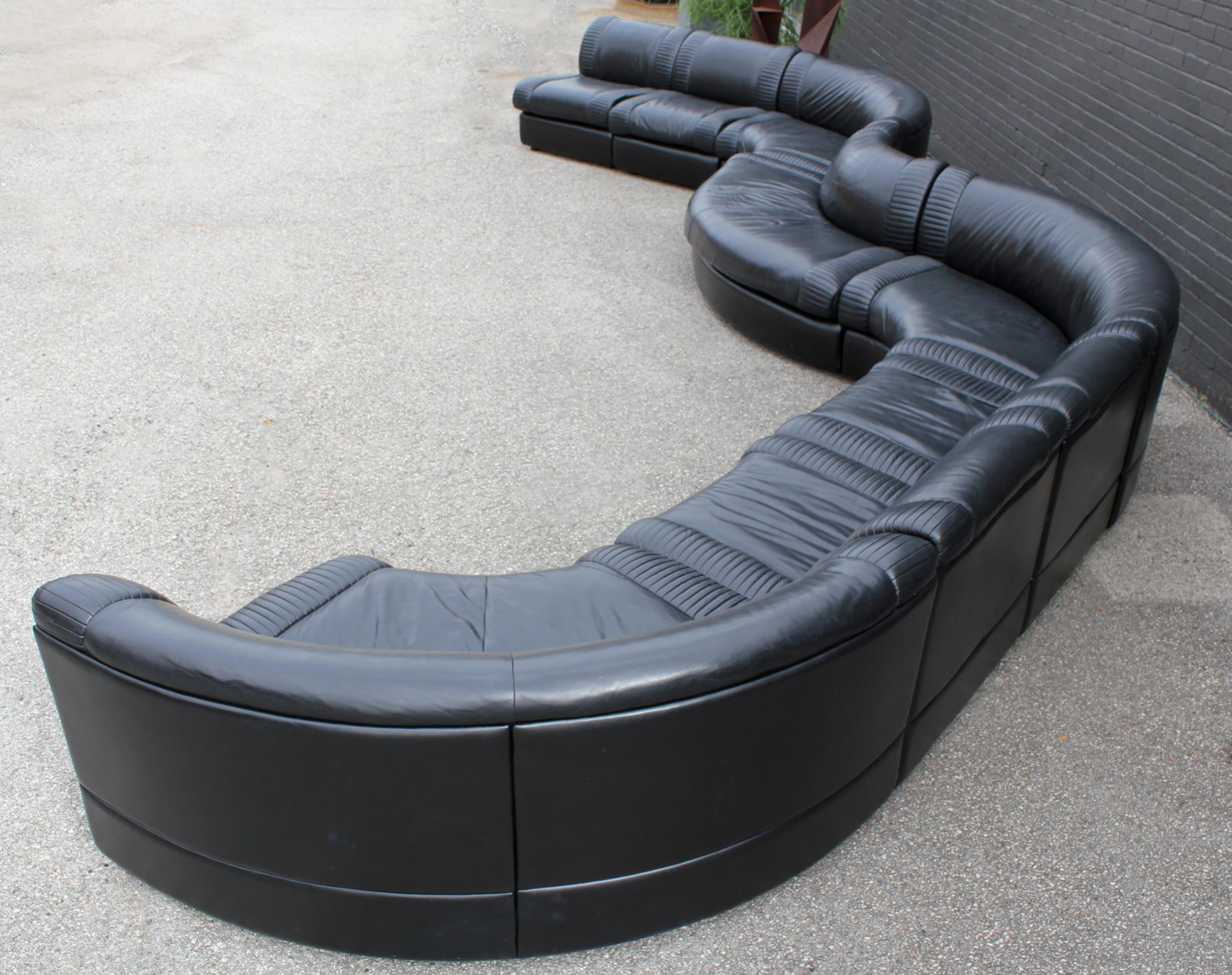 20th Century De Sede Sectional Sofa Black Leather 8 Modular Sections from Switzerland, 1970s