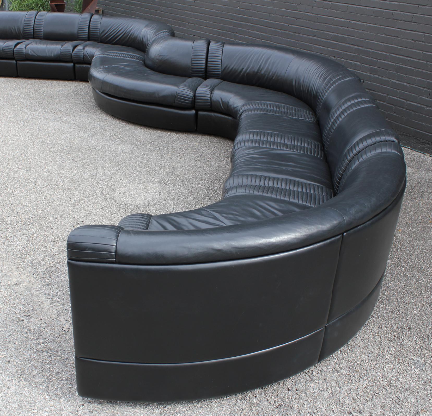 De Sede Sectional Sofa Black Leather 8 Modular Sections from Switzerland, 1970s 1