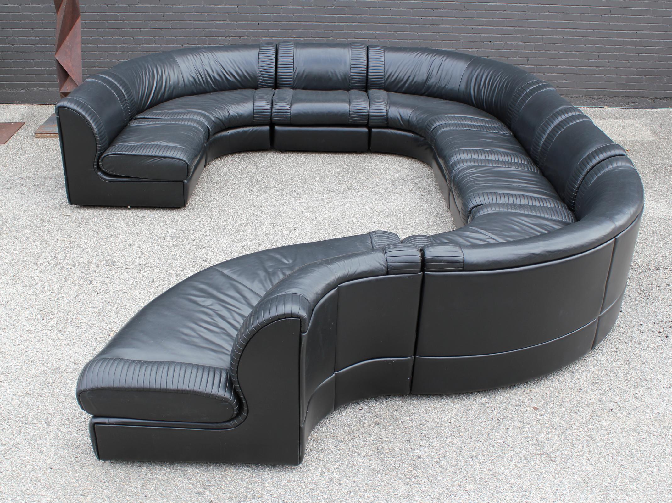 De Sede Sectional Sofa Black Leather 8 Modular Sections from Switzerland, 1970s 2