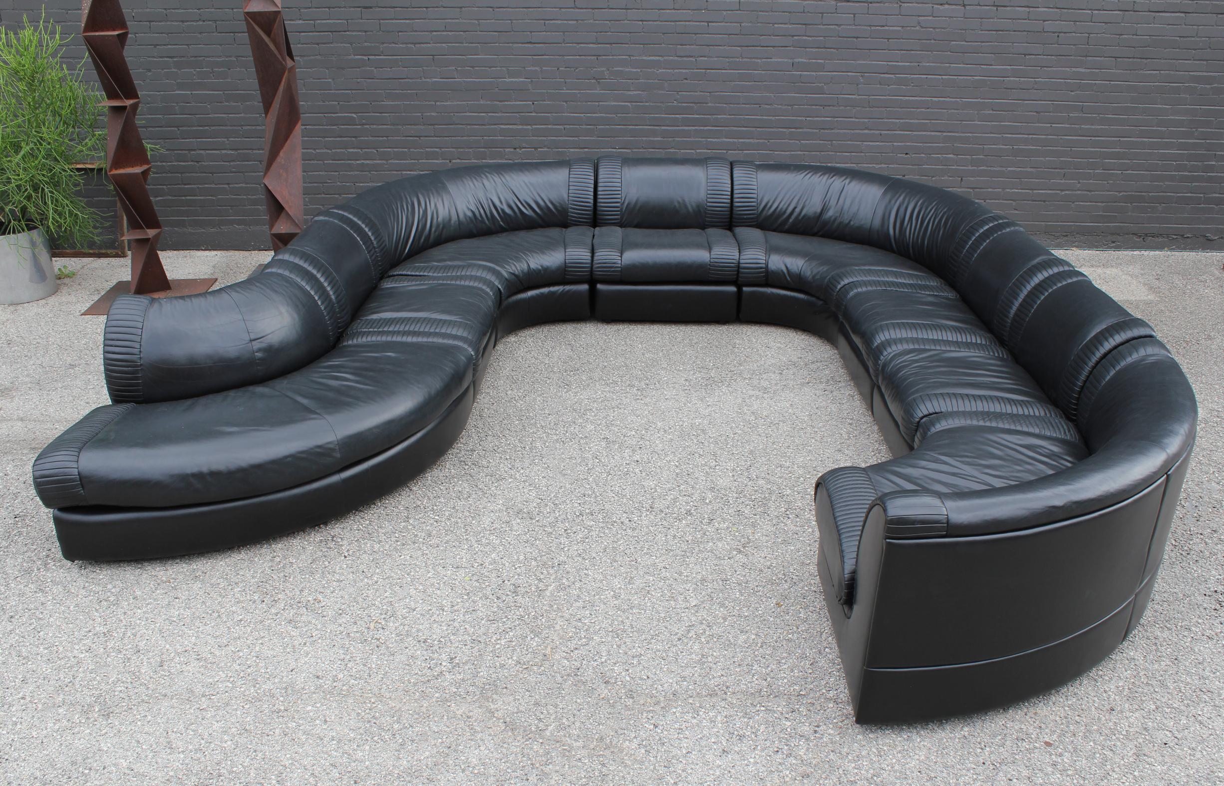 De Sede Sectional Sofa Black Leather 8 Modular Sections from Switzerland, 1970s 3