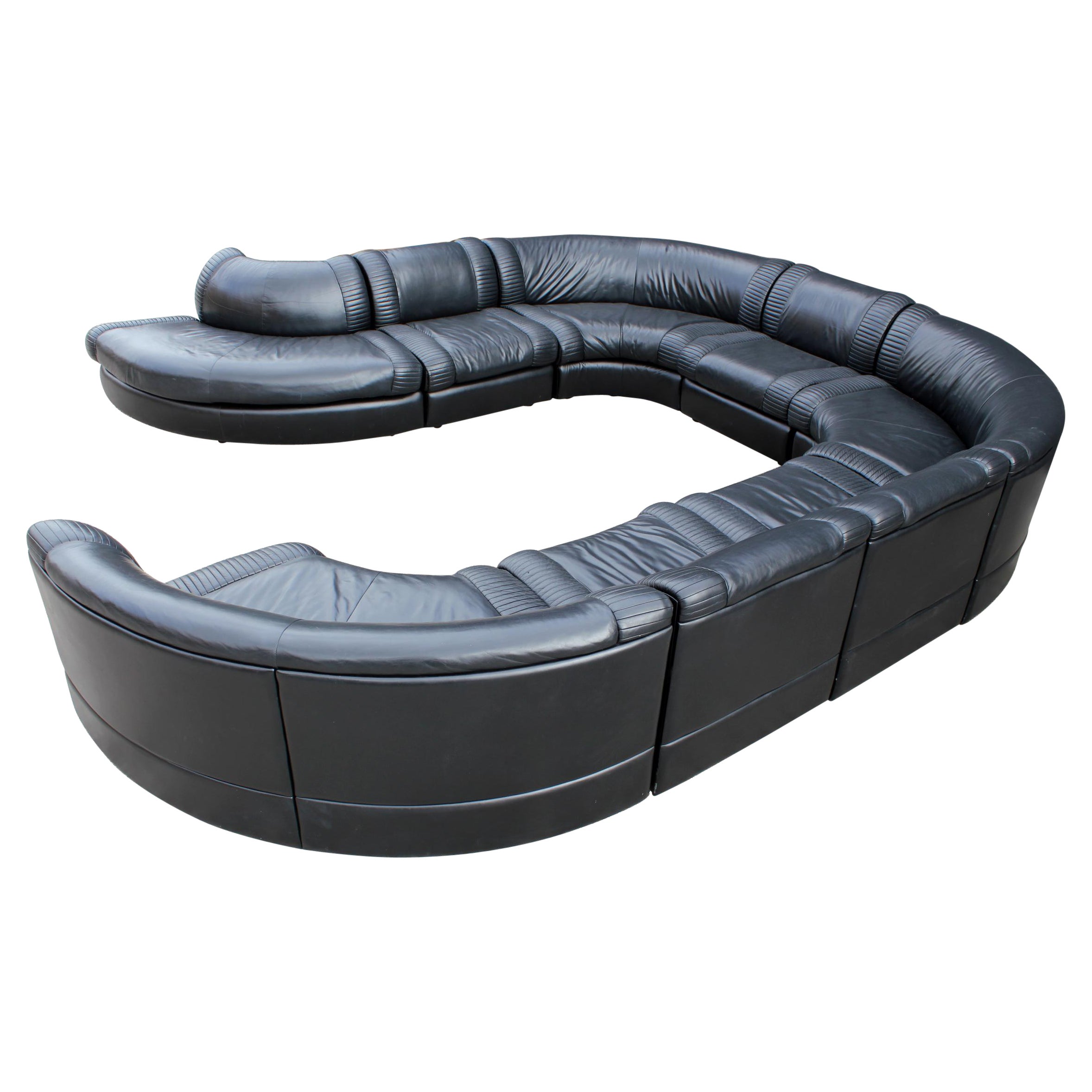 De Sede Sectional Sofa Black Leather 8 Modular Sections from Switzerland, 1970s