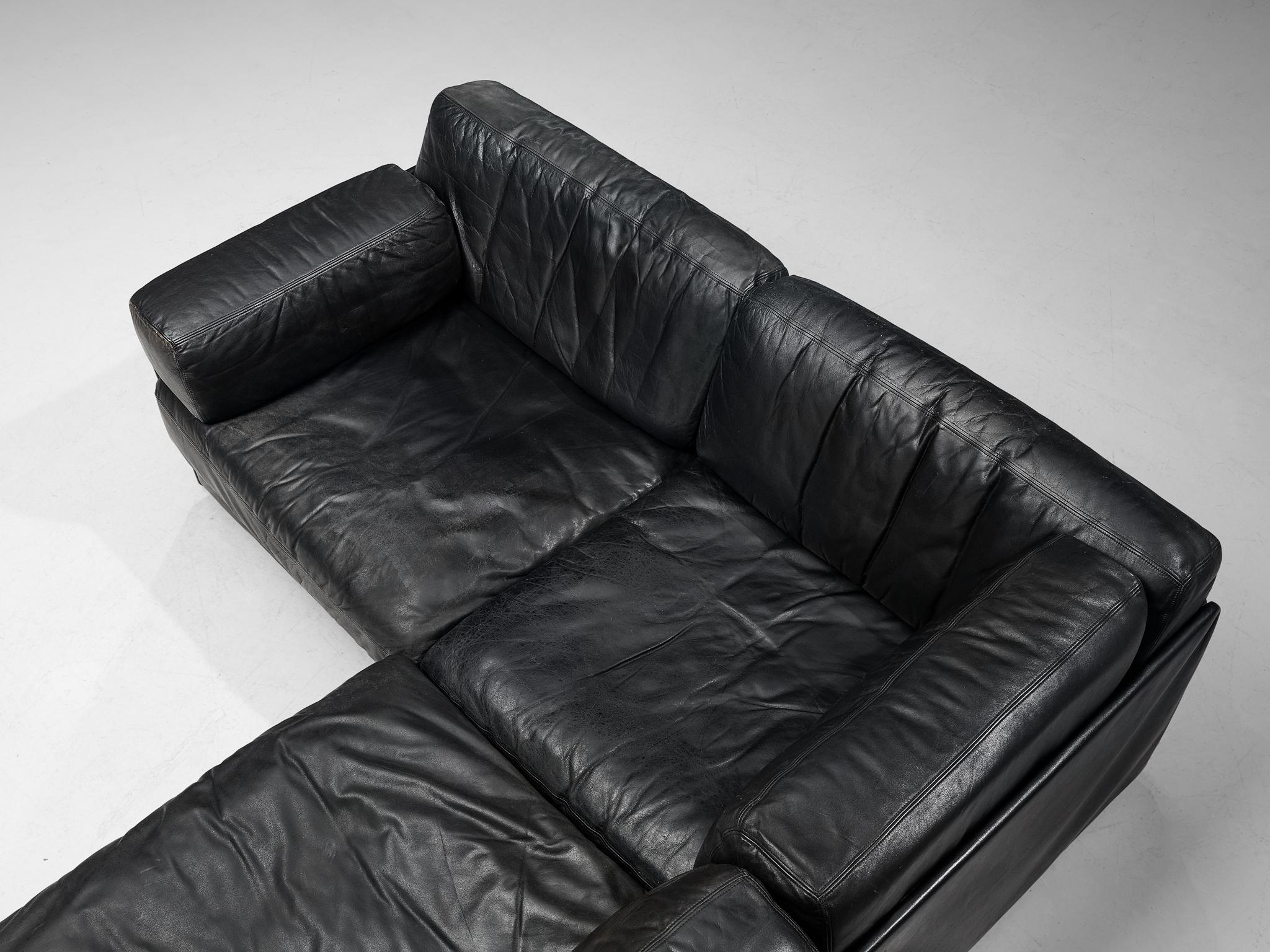 Swiss De Sede Sectional Sofa ‘DS-76’ in Black Leather  For Sale